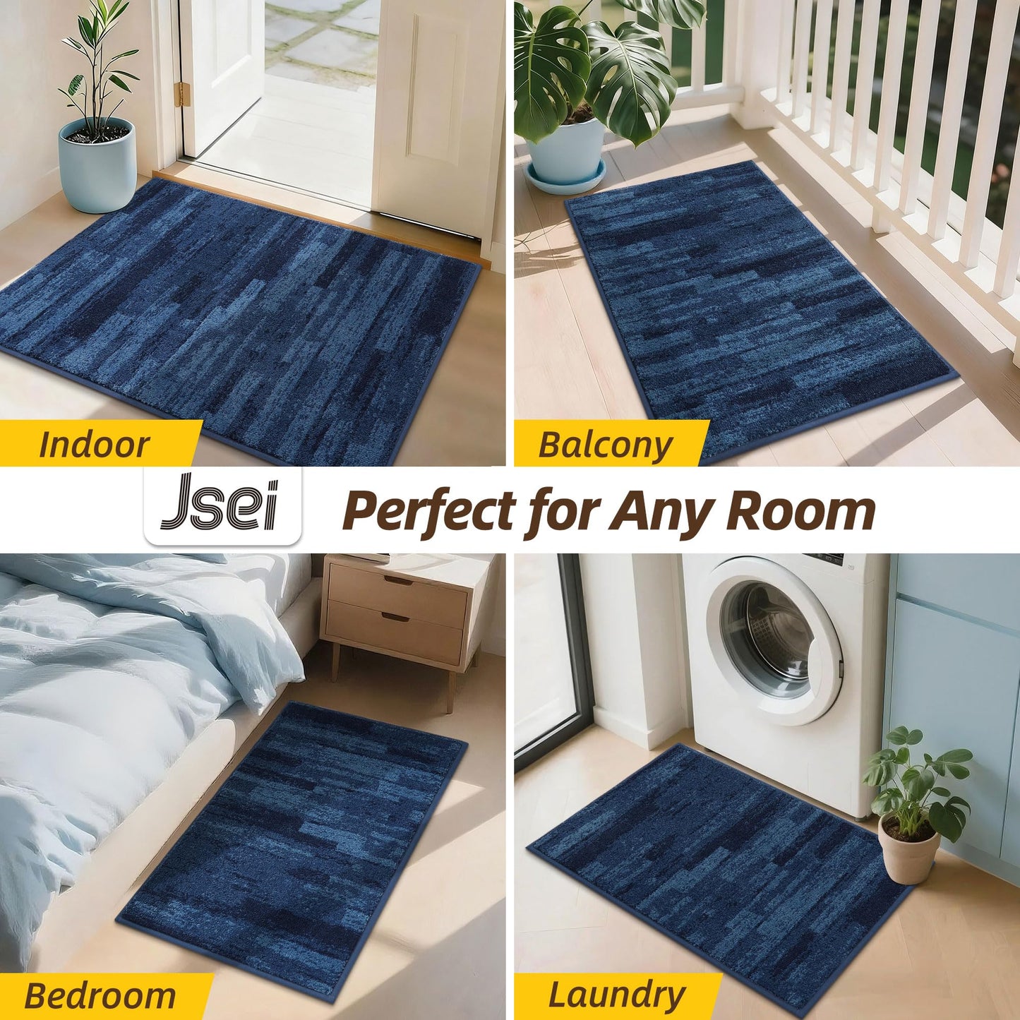 JSEI Dirt Trapper Door Mat 32"x48", Non-Slip Doormats Washable Entryway Mat, Welcome Floor Mat Absorbent Low Profile Dog Door Mats for Front Back Door, Wet Shoes & Paws, Blue