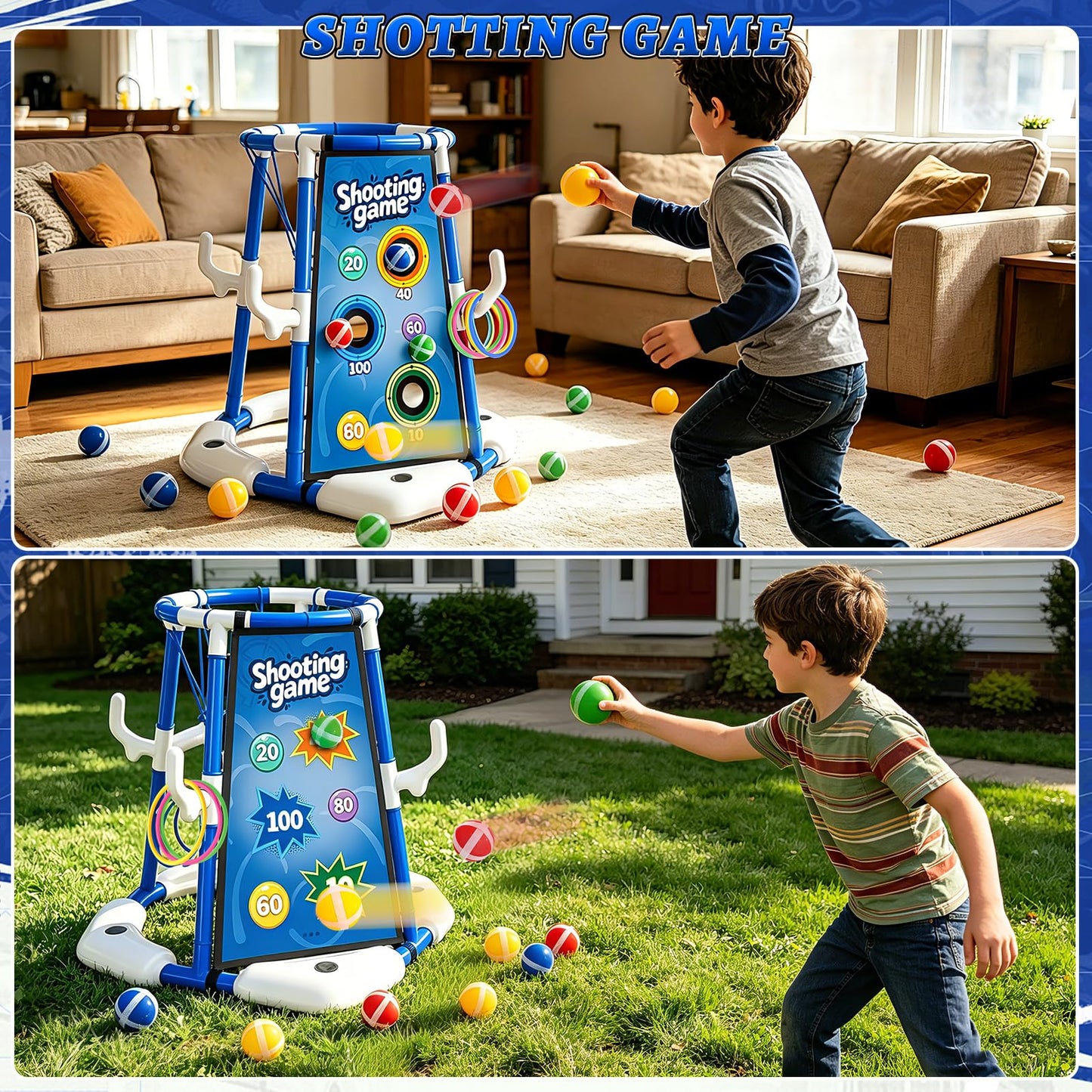 Sitodier Pool Basketball Hoop, 4-in-1 Floating Basketball Hoop with Rings Game Shooting Game and Sticky Balls for Family Party, Outdoor Swimming Pool Games Summer Water Sports Toy for Kids Age 3-12