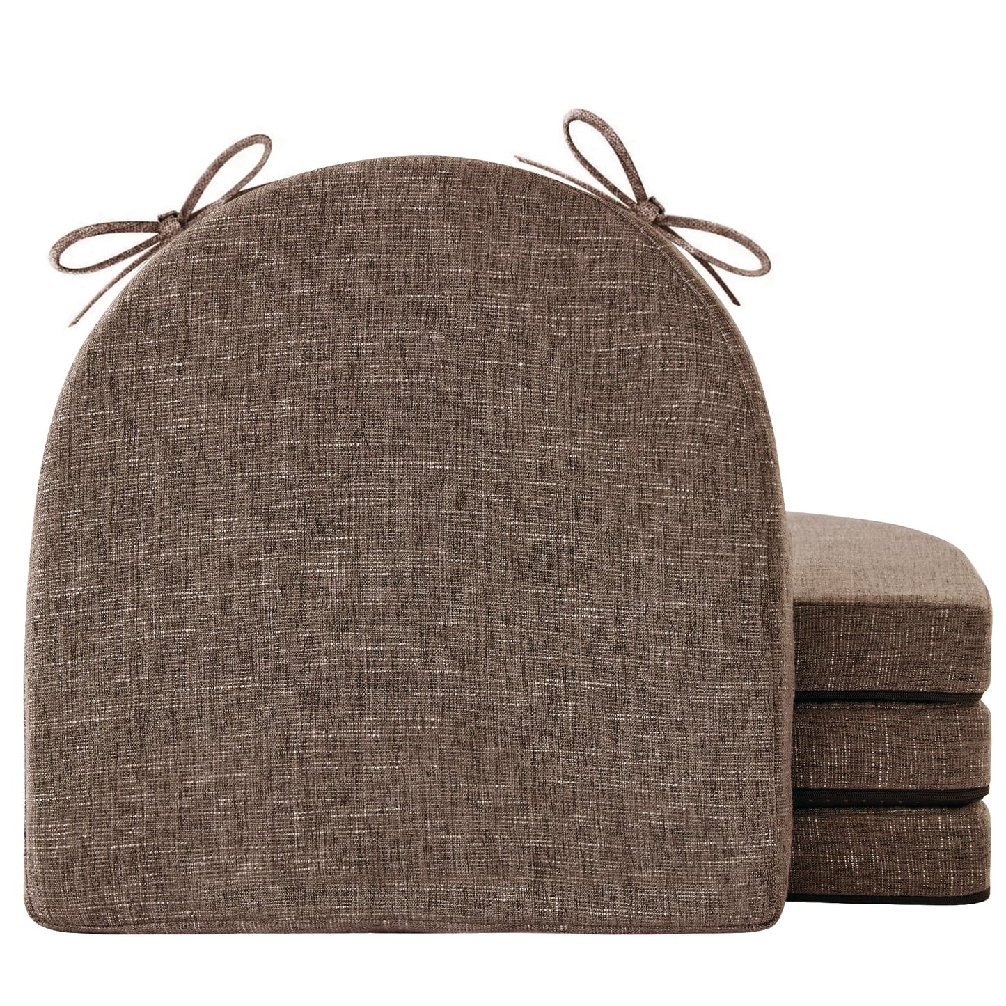 IPYNBAP Chair Cushions for Dining Chairs with Ties and Removable Cover, Dining Kitchen Chair Pads with Non-Slip Bottom, High-Resilience Indoor Seat Cushions, 16'' x 16'' x 2'', Set of 4, Brown