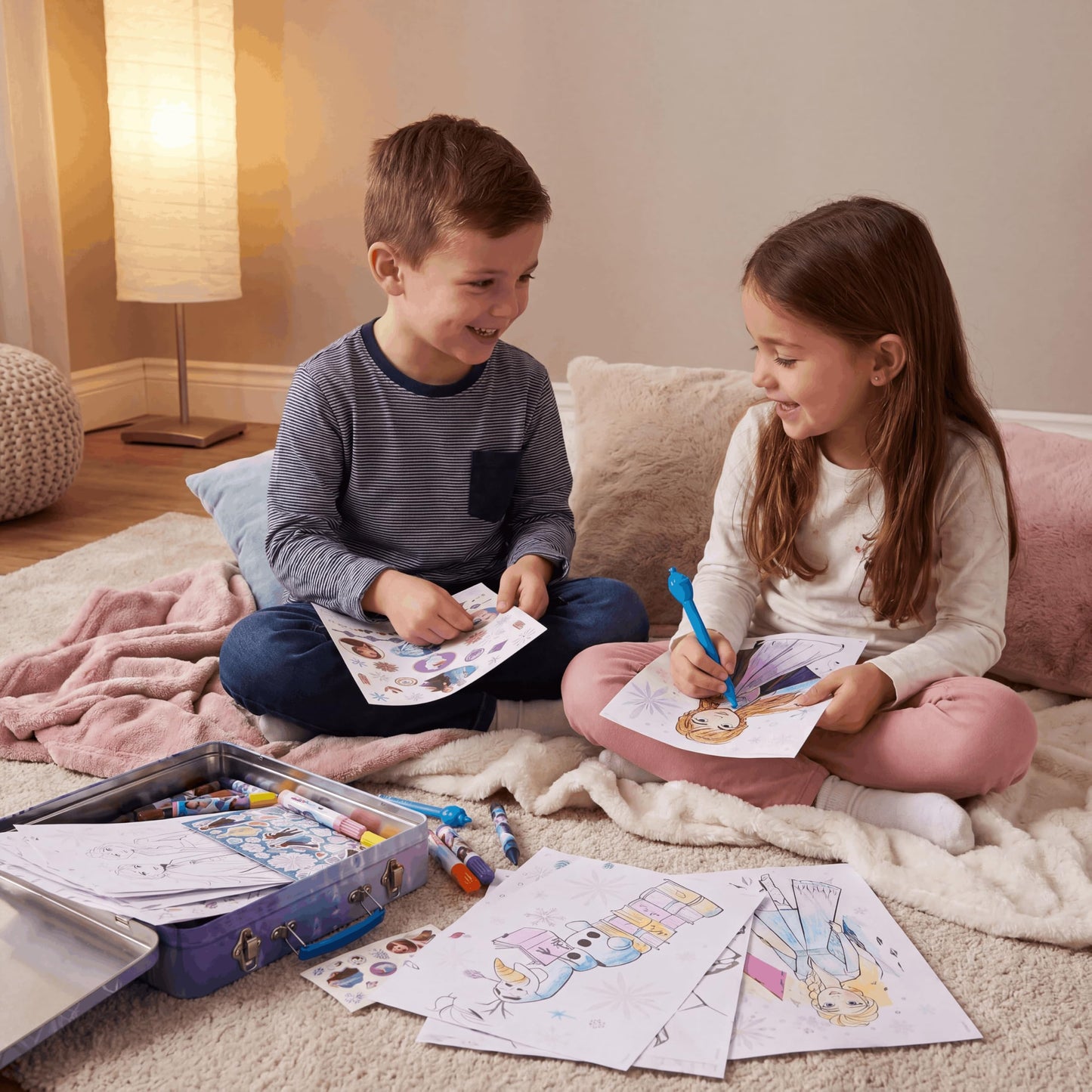 Innovative Designs Disney Frozen 2 Kids Deluxe Activity Set with Carrying Tin, Coloring Sheets, Tattoos, Stickers, & Art Supplies