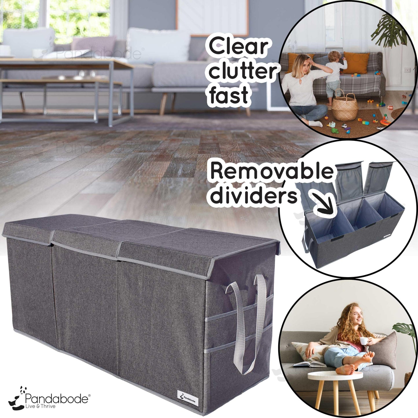 Pandabode Extra Large Toy Box - Big Toy Box - Sturdy Extra Large Toy Storage Organizer with Pockets - Extra Large Toy Chest 36 x 16 x 12 in - Black