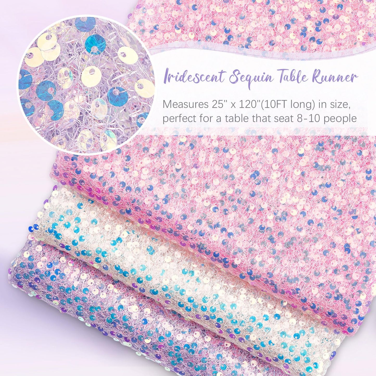 3 Packs Mermaid Party Table Runner 25x120 Inches Purple Table Runner Glitter Sequin Fabric Mermaid Birthday Decorations