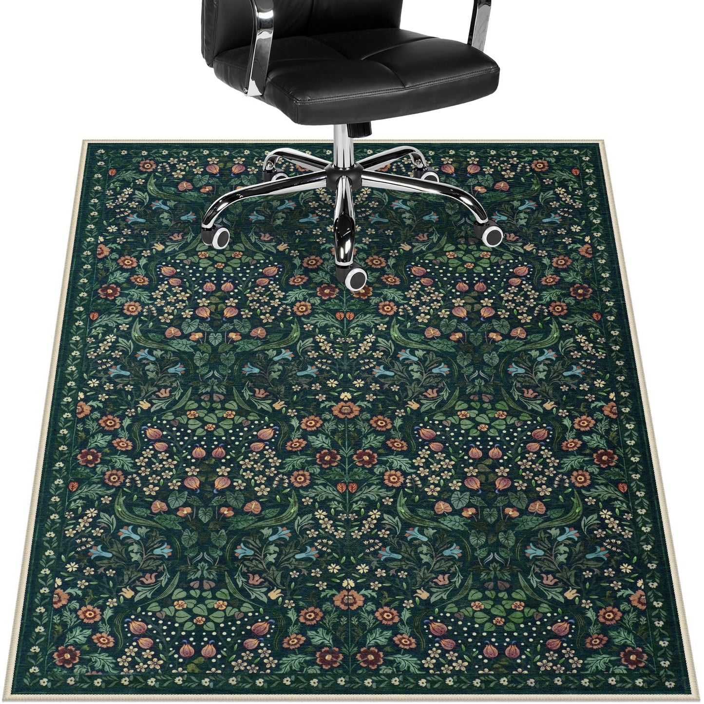 Anidaroel Floral Office Chair Mat for Hardwood & Tile Floor, 48"x60" Desk Chair Mat for Home Office, Under Desk Rug for Rolling Chair, Non Slip Computer Chair Mat, Low-Pile Carpet Protector Rug