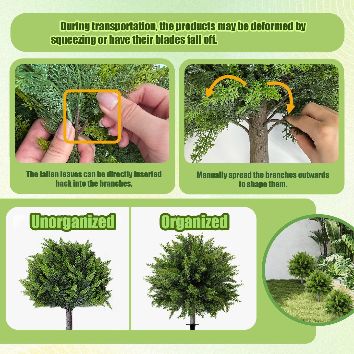 DOPGIB Artificial Cedar Topiary Ball Tree with Ground Spike: 23 Inch 2 Pack UV Resistant Faux Green Cypress Shrubs Plants Fake Bushes for Front Porch, Garden, Indoor and Outdoor Home Decor