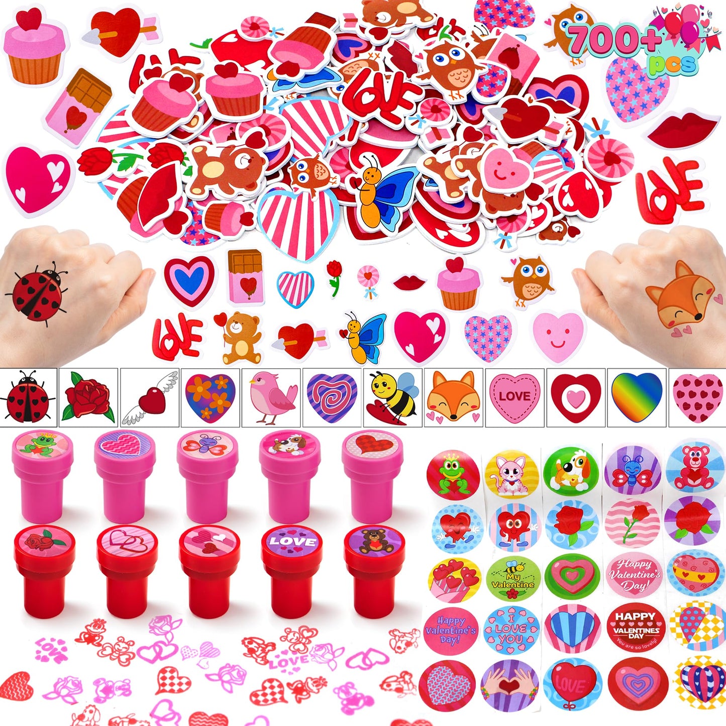 JOYIN 700+ Pcs Valentines Day Party Favor Supplies Craft Set, Foam Stickers for Kid, Tattoos, Stampers & Stickers for Decorations, Photo Props, School Classroom Holiday Exchange Game Prizes, Art Craft