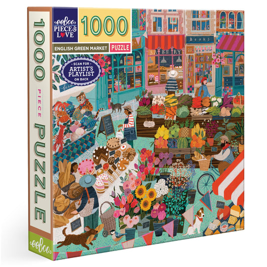 EEBOO - English Green Market - 1000 Piece Cardboard Puzzle - Colorful Puzzle on The Village Market - PZTEGM