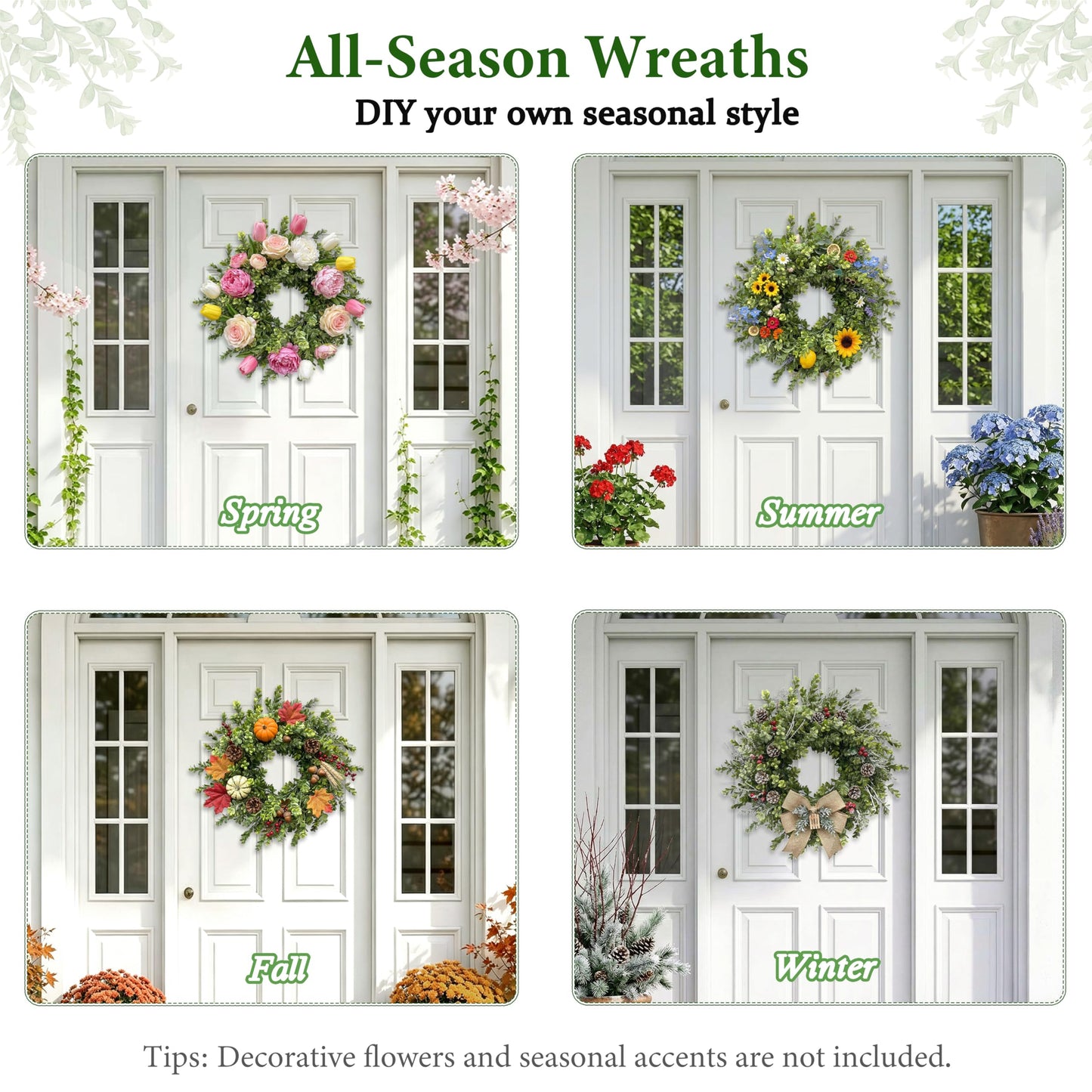 Presentastic 26 Inch Large Boxwood Wreaths for Front Door, Spring & Summer Artificial Wreath with Patriotic & Burlap Sash, Faux Greenery Year-Round Farmhouse Wedding Porch Window, Indoor Outdoor Decor