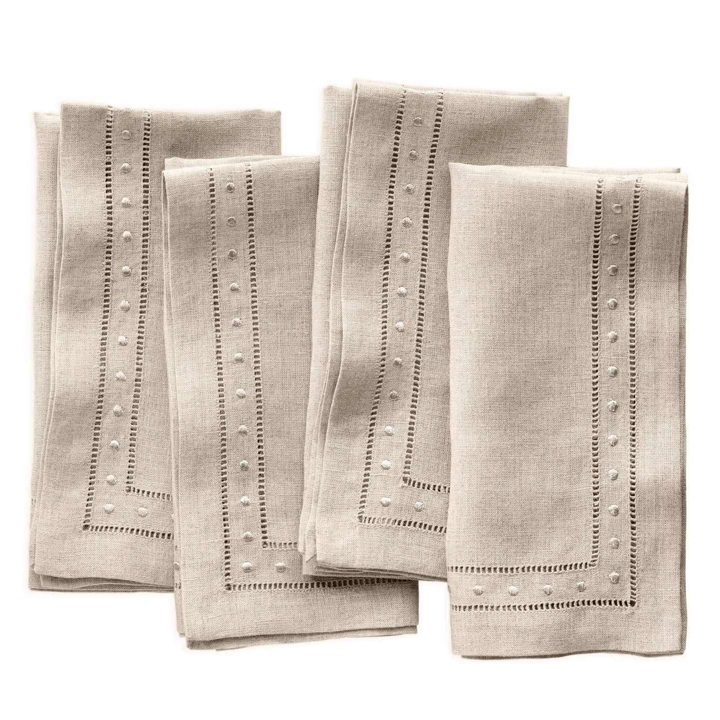 Linen Napkins Set of 4-100% Flax Linen Natural Dinner Napkins with Embroidered Dot 18 x 18 inch - Hemstitch Cloth Napkins Washable for Easter Day and Spring Decor
