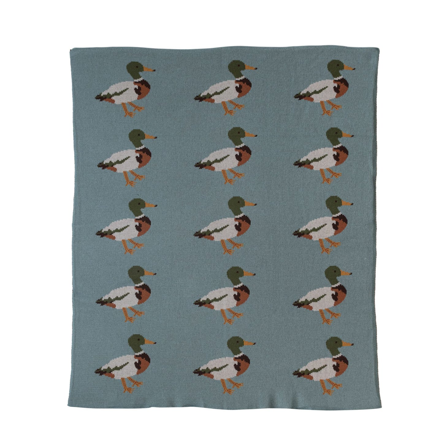 Creative Co-Op Soft Cotton Knit Baby Blanket with Decorative Duck Print, Multicolor