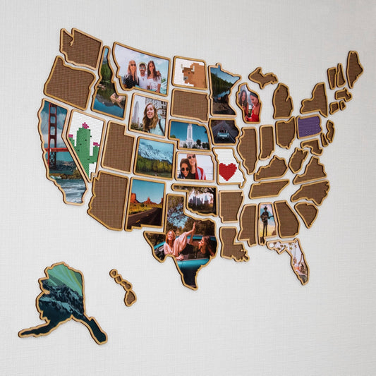 1DEA.me 3D Wooden USA Photo & Cross Stitch Wall Map - 3 in 1 - Includes Secure Photo Maker - 26 x 40 in - Easy to Use, Built to Last and Uniquely Yours