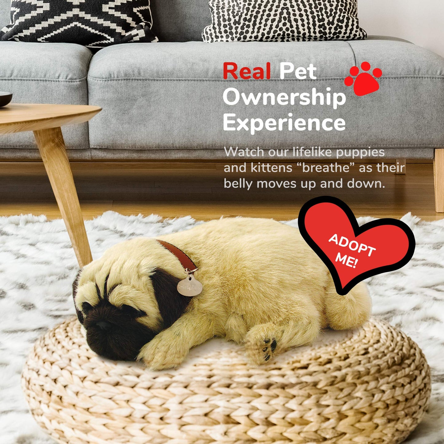 Original Petzzz Huggable Pug Puppy, Dog Toys for Kids and Elderly, Realistic Dog Stuffed Animals, Battery-Operated Stuffed Dog, Companion Interactive Pets with Synthetic Fur - Perfect Petzzz