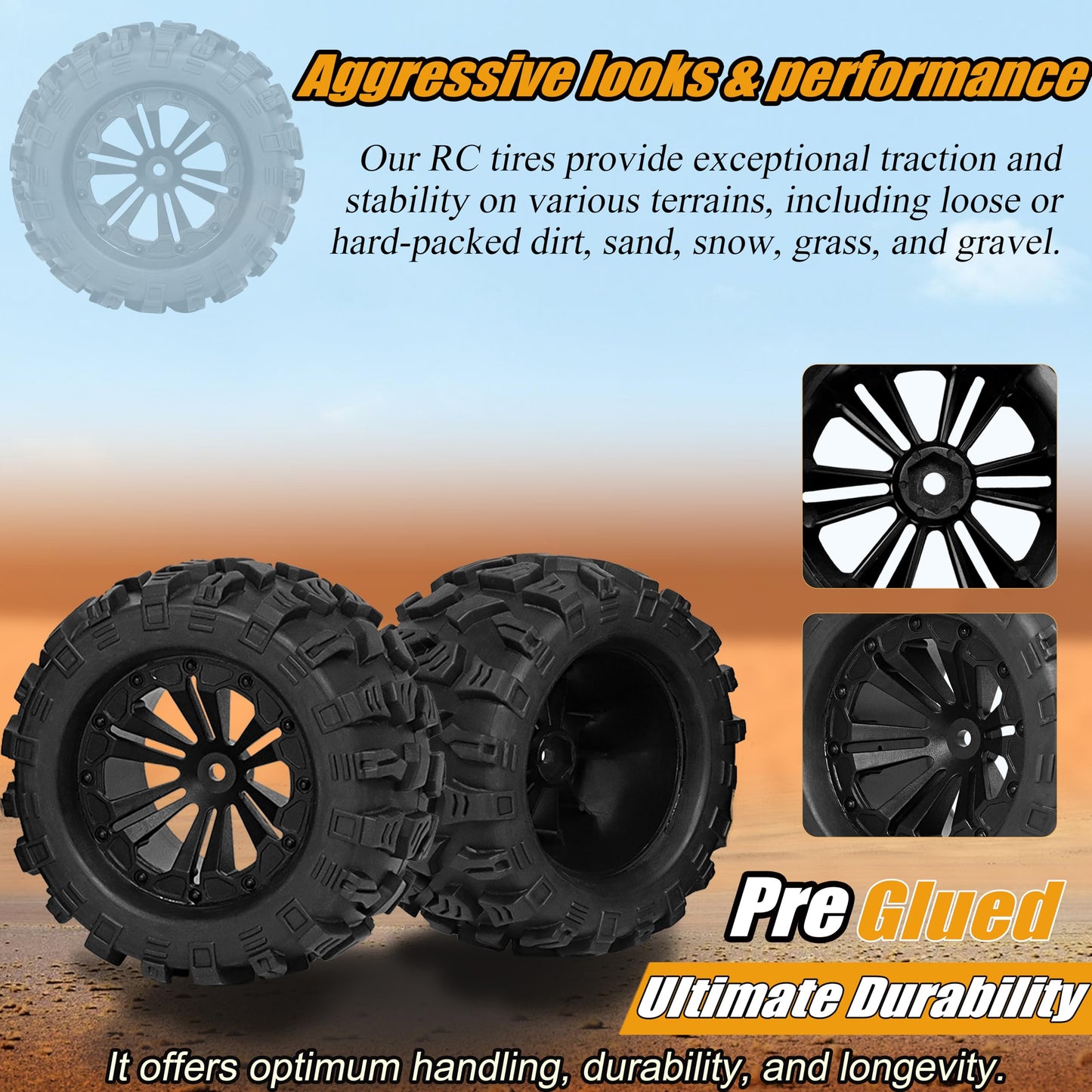 RC Station 12mm Hex RC Wheels and Tires 1/10 Scale 2.8 RC Truck Tires Wheels for Traxxas Rustler Stampede Hoss 2wd 4x4 vxl Tires Wheels Arrma Tires Wheels Redcat Volcano Tires Preglued