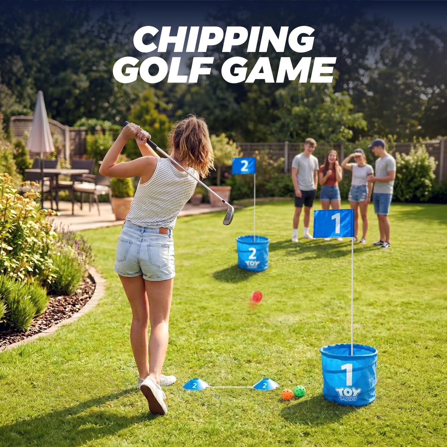 TOY Life Golf Game Set, 6 Holes Backyard Golf Bucket Game for Adults Kids, Practice Golf Course with Balls and Flag, Outdoor Indoor Golf Yard Game for Beach, Camping and Lawn