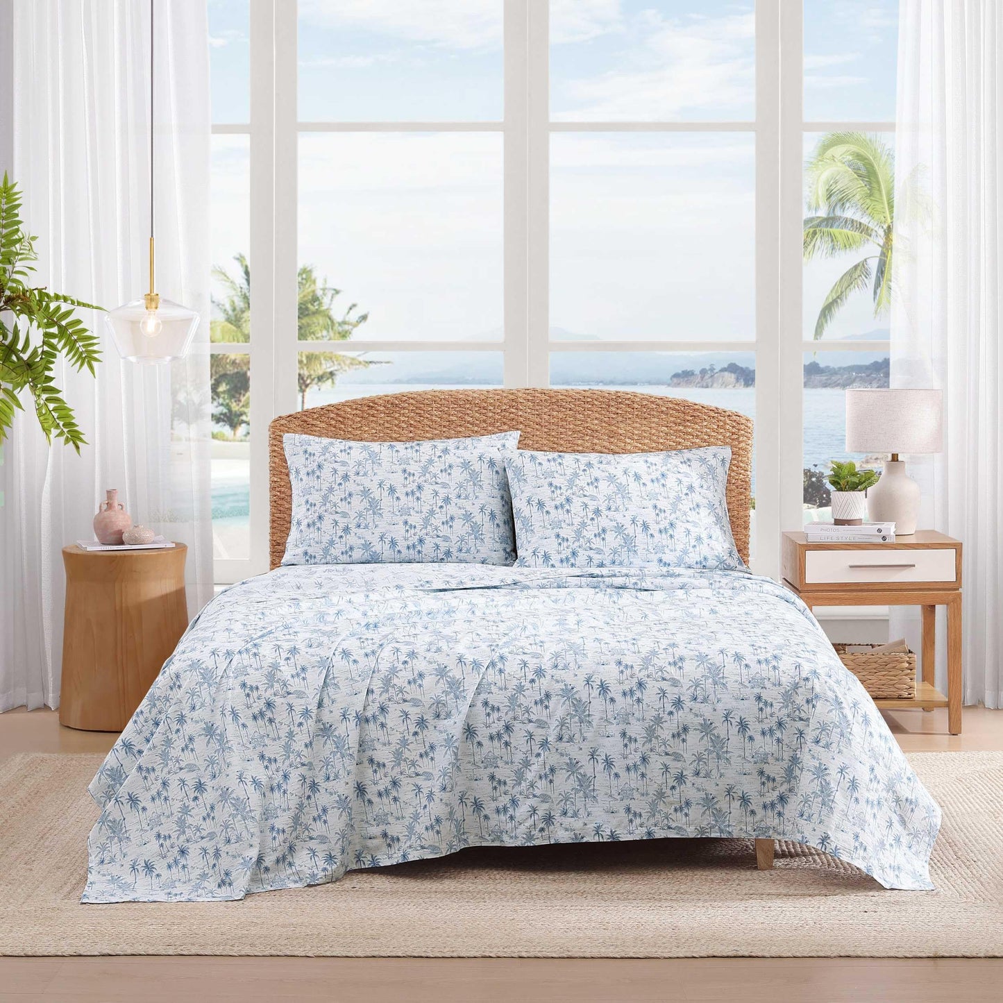 Tommy Bahama - King Sheets, Super Soft Cotton Percale Bedding Set with Matching Pillowcases, Crisp & Cool, Coastal Room Essentials (Surfside Blue, King)