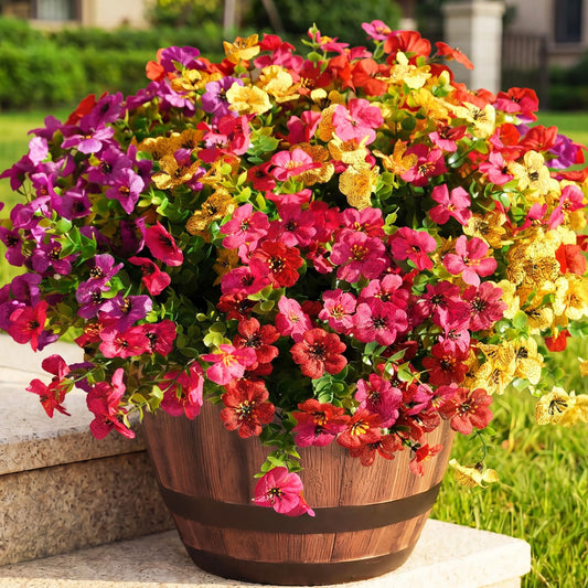 Artificial Flowers for Outdoor, 16 Bundles UV Resistant Fake Silk Flowers Mix Daisy, Realistic Faux Plants for Outside Indoor Porch Patio Window Box Planter Home Decor (Purple Pink Yellow Red)