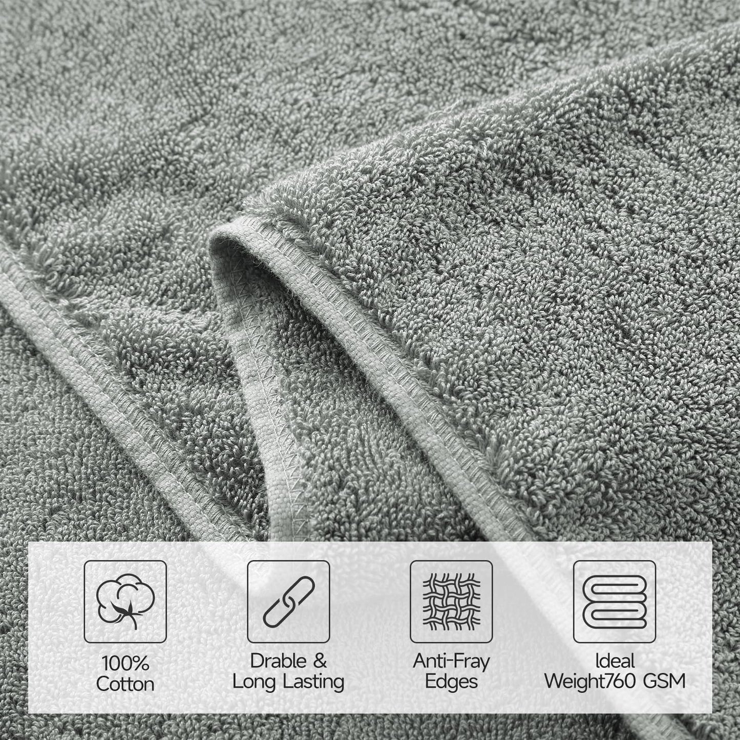 REDKISS Large Bath Towels Set 2 Piece, 100% Cotton, 31x63 in,Heavyweight 760GSM, Highly Absorbent & Quick Dry, Super Soft Luxury Bath Towel for Bathroom,Hotel Collection - Gray