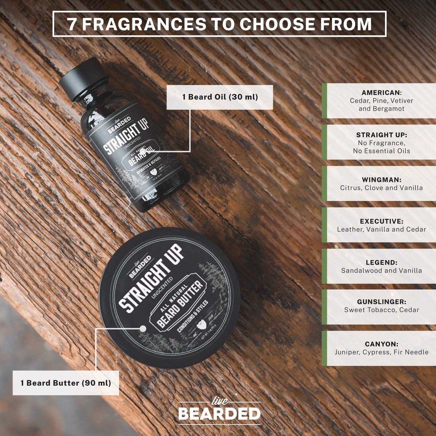 Live Bearded: Beard Oil and Beard Butter Grooming Kit - American - All-Natural Ingredients with Shea Butter, Argan Oil, Jojoba Oil and More - Beard Growth Support - Made in The USA