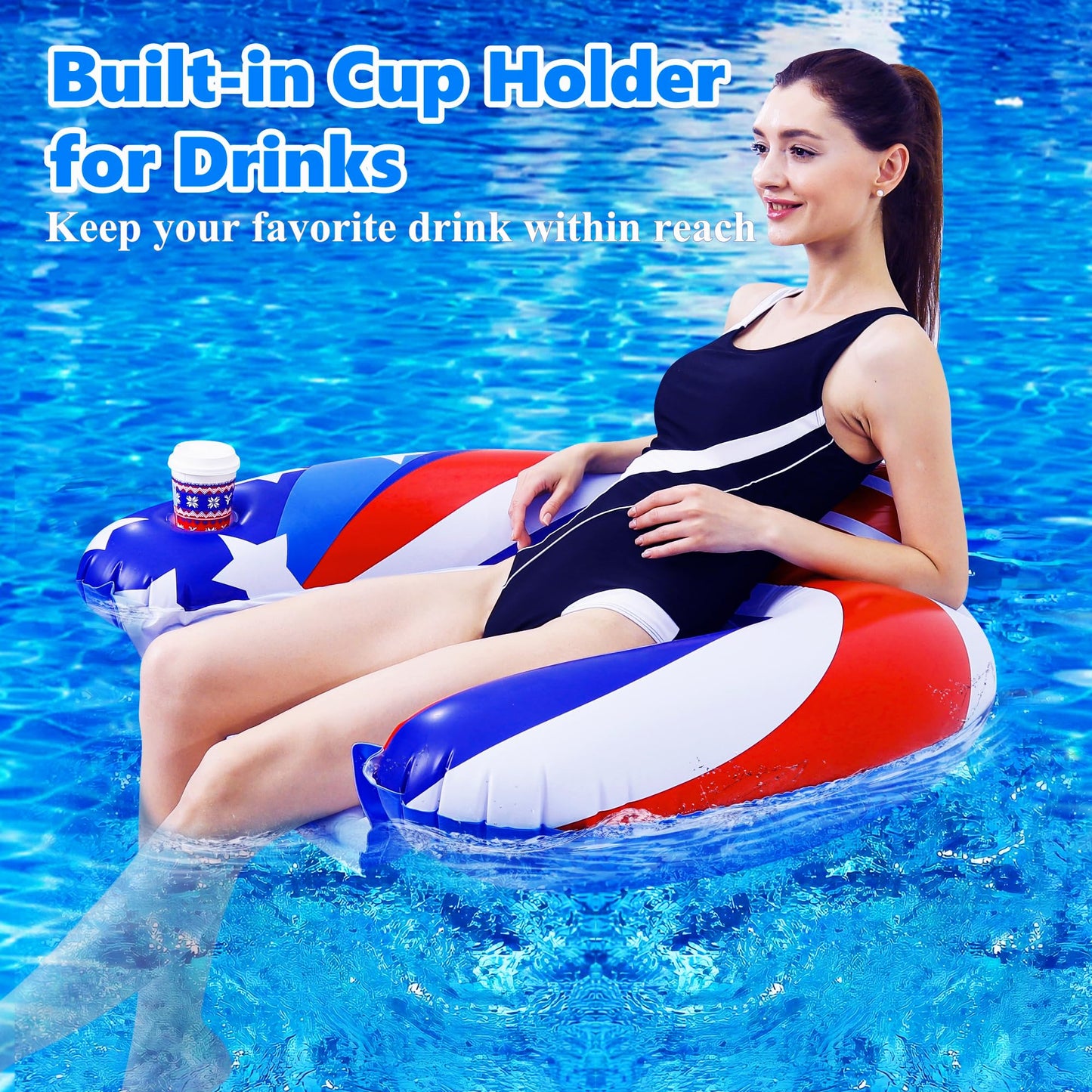 SEETOHOME 3 Pack Pool Floats Chair Adult with Drink Holder, Inflatable Floating Pool Chairs for Adults Swimming Pool Party Lake River Summer Water Fun
