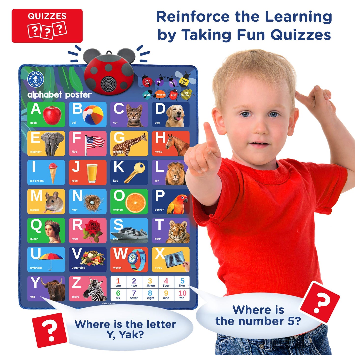 Learning Bugs Interactive ABC & 123s Talking Poster & Musical Wall Chart, Educational Toys for Toddlers