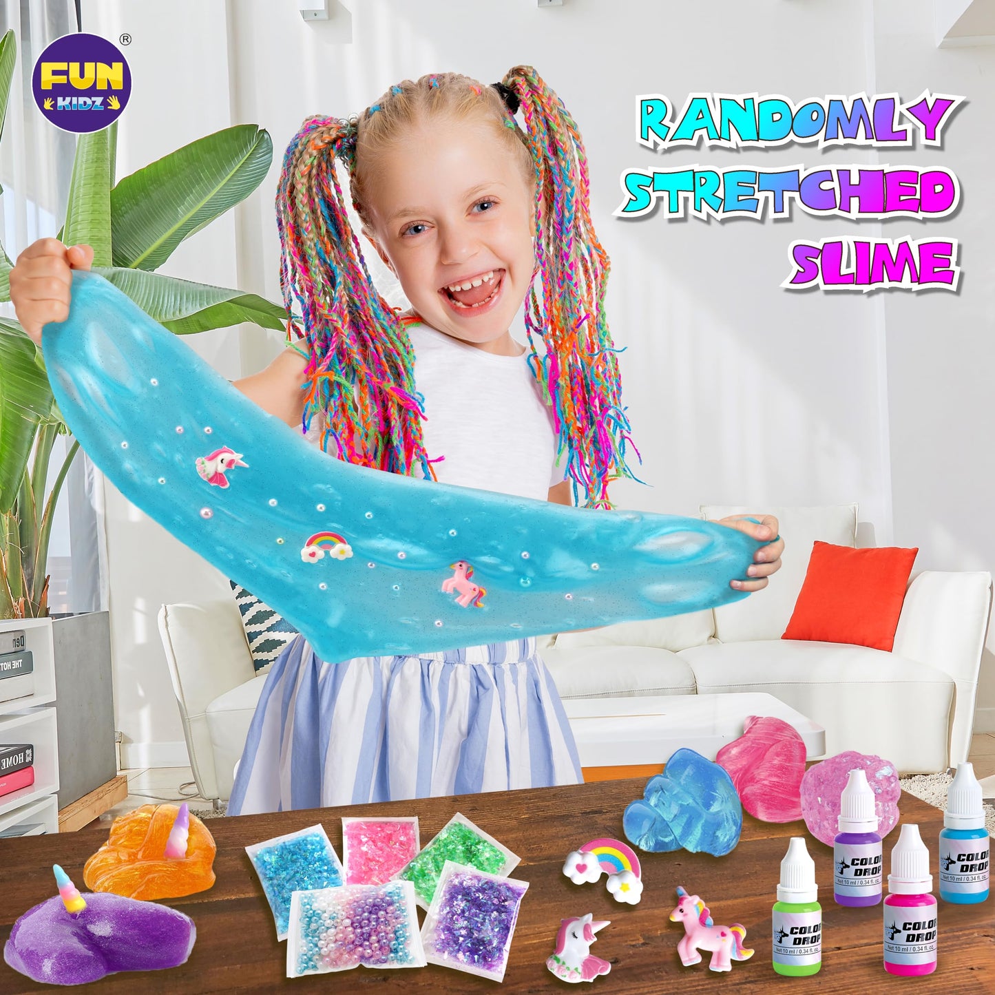 FUN KIDZ Unicorn Slime Kit for Girls, Fluffy Cloud Slime Toys Gifts for Ages 8-12 10-12 Kids Butter Squish Glitter Foam Clear Slime Making Kits for 6 7 8 9 10 Years Old with Unicorn Charms Supplies