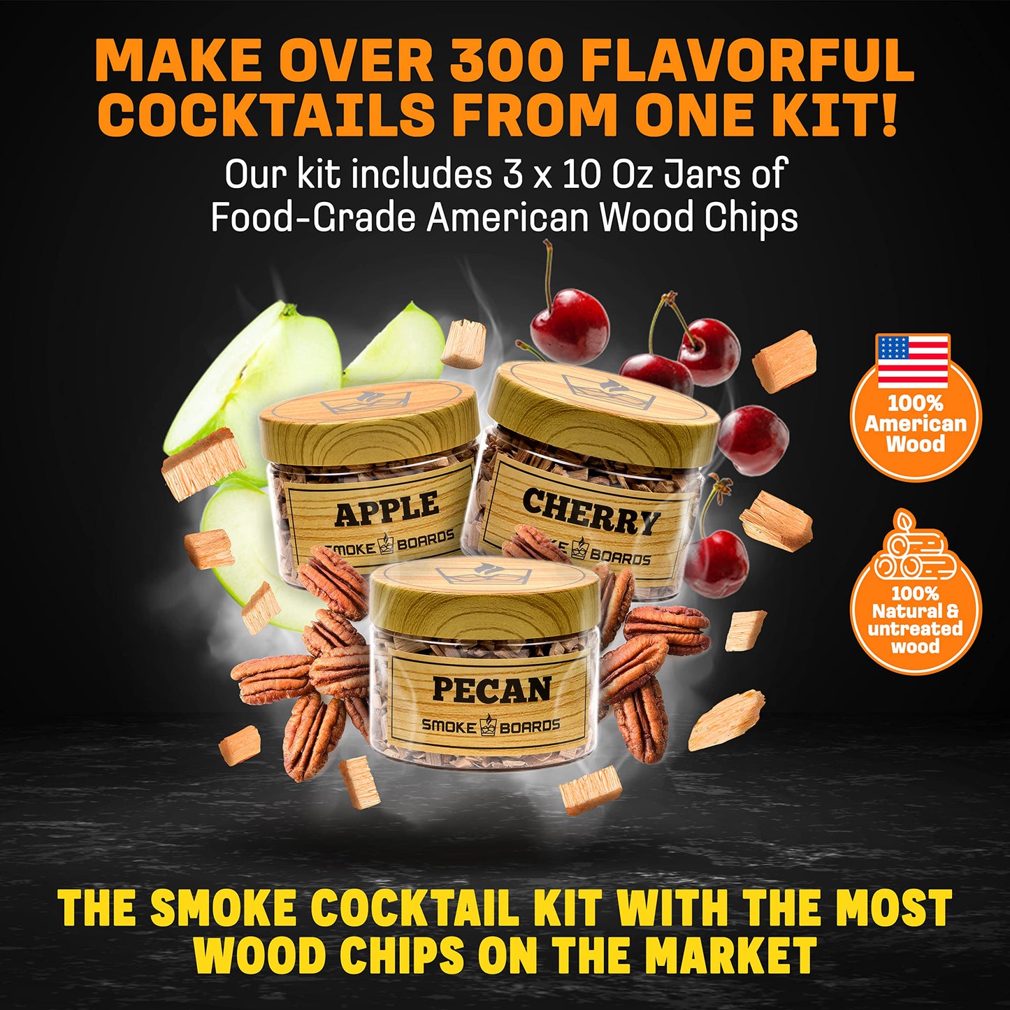 Cocktail Smoker Kit with Torch for Smoking Bourbon Whiskey Cocktails 7 Piece Old Fashioned Smoker Kit with Carrying Case Includes a Handcrafted White Oak Smoking Board with 3 Different Wood Chips