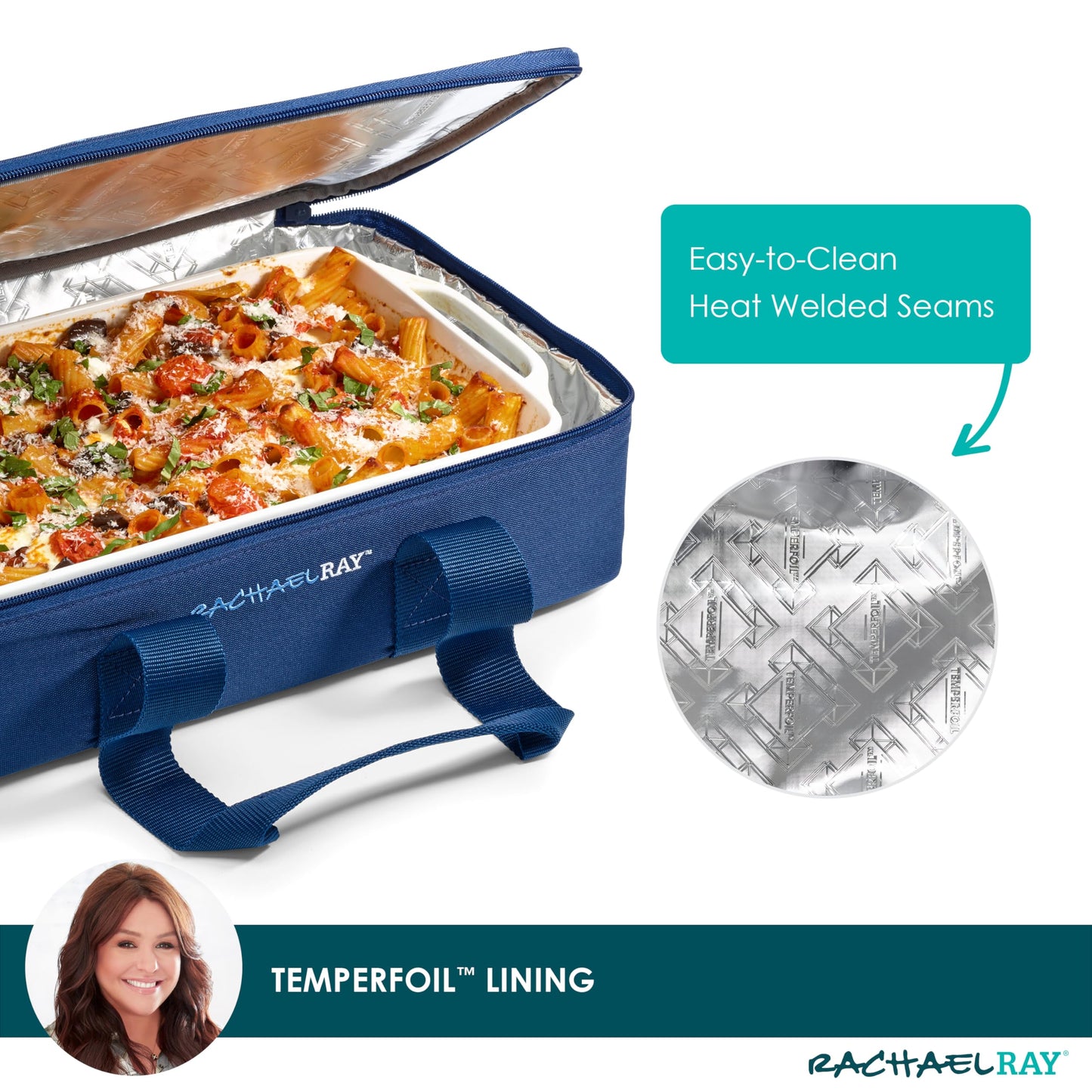 Rachael Ray Lugger Duo, Insulated Casserole Carrier for Hot or Cold Food, Thermal Lasanga Lugger Tote for Potluck, Parties, Picnic, and Cookouts, Fits 9" x 13" Baking Dish, Navy Gingham