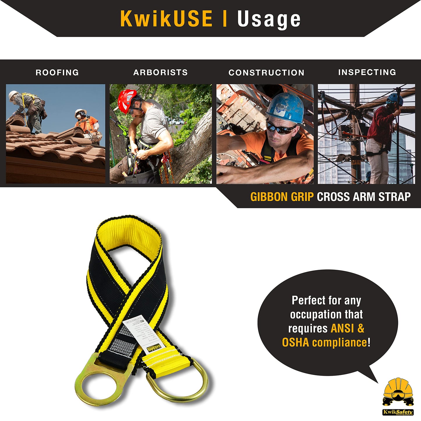 KwikSafety - Charlotte, NC - Gibbon Grip 3 ft [2 Pack] Safety Anchor Cross Arm Strap Beam Choker ANSI Fall Arrest System Web Pass Thru Double D Ring Anchorage Sling OSHA Protection Harness Lanyard
