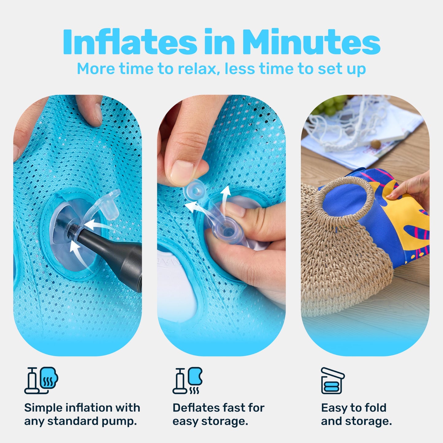 SLOOSH Inflatable Pool Floats Raft - XL Fabric Covered Pool Mat Lounger Floaties for Adults, Ultra Comfort Inflatable Water Float with Headrest for Beach Lake Swimming Pool Floating 68"X34" (Blue)