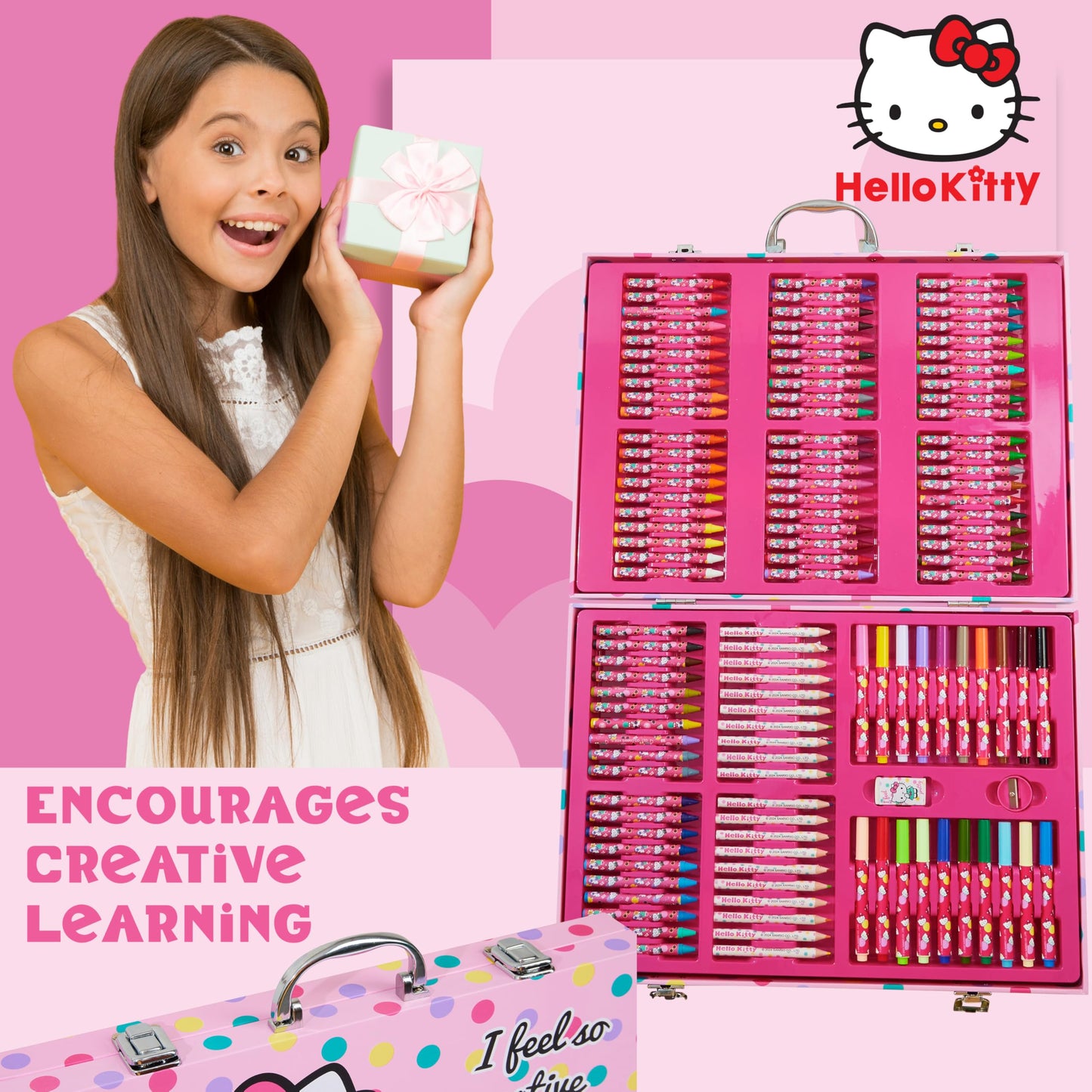 Hello Kitty Art Set for Kids with 137 Pieces, Drawing and Colouring Art Supplies in Carry Case - Kawaii Gifts for Girls