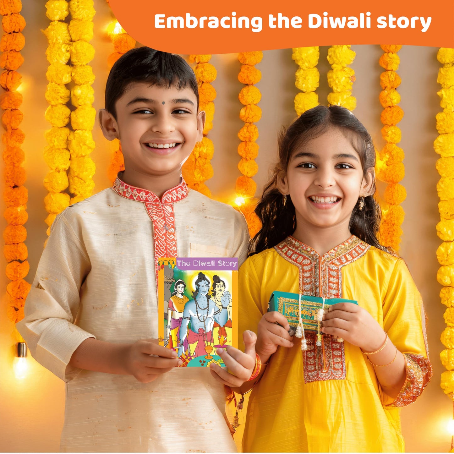 jackinthebox Diwali 4-in-1 Craft Kit for Kids & Adults, Great Diwali Gift for Girls, Boys 5 Years and up, 4 Activities - Rangoli, Shubh Labh Door Greetings, Diwali Lantern & Diwali Story Book