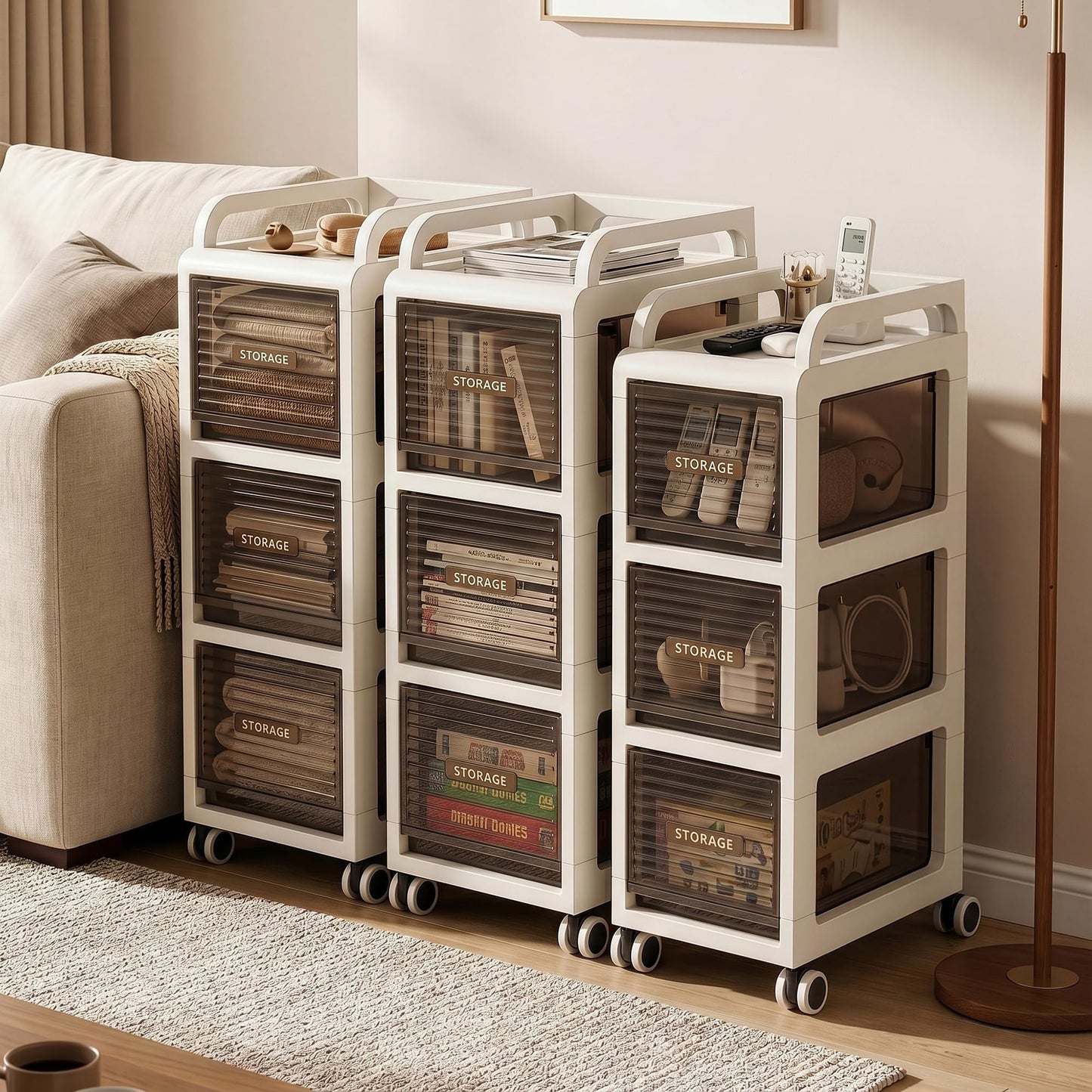 ZHYOCOGY Bathroom Storage with Drawers, 7.87" Wide Slim Storage Cabinet with Wheels for Small Spaces, Narraw Cart for Kitchen Office Bedroom Dinning Room Under Desk, 26" Tall