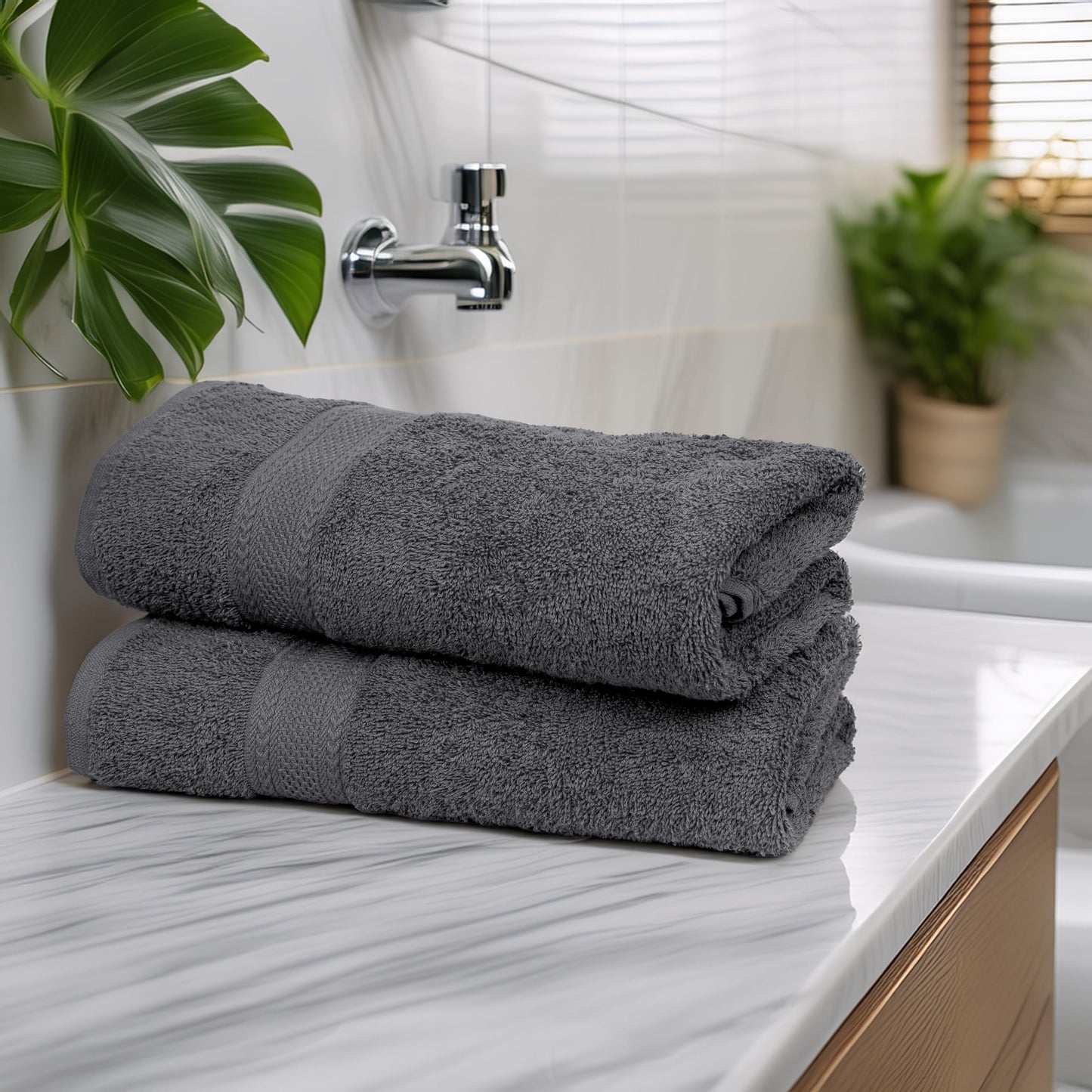 TEXCRAFT Commercial Bulk Pack of 12 Bath Towels – 100% Cotton Terry 24" x 48" – Ideal for Hotels, Salons, Gyms, Spas & Institutional Use – Charcoal Grey