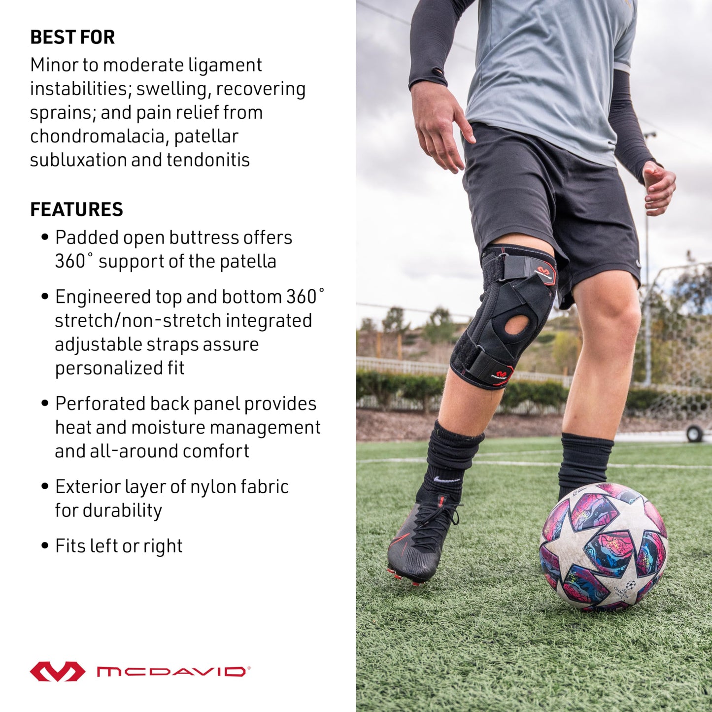 McDavid Knee Brace Support with Side Stays, Compression Knee Sleeve & Cross Straps for Patellar Tendon Support, Tendonitis, Arthritis Pain Relief, Recovery, Knee Brace for Men and Women