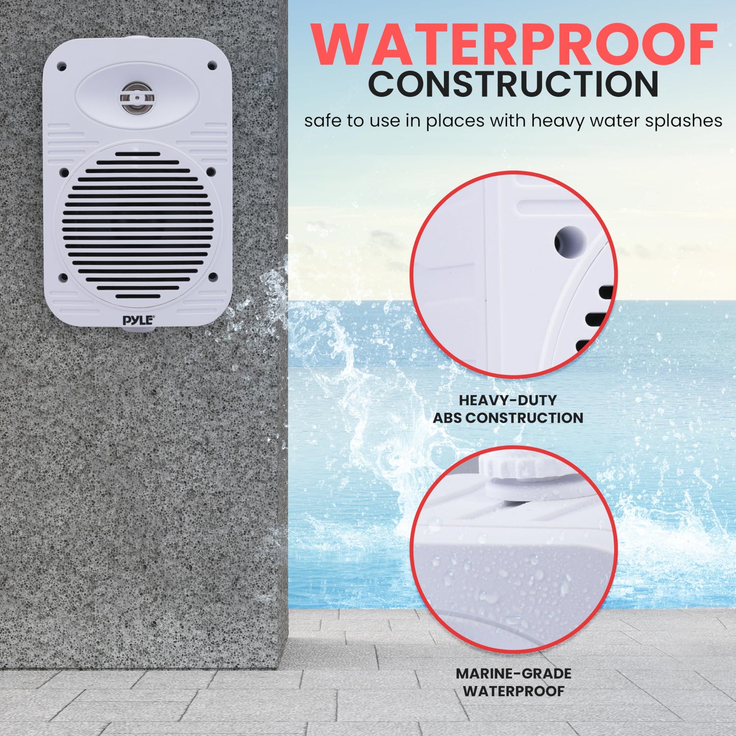 Pyle 500 Watt Bluetooth Indoor Outdoor Speakers Pair - Dual Waterproof 5.25” 2-Way Full Range Speaker System w/ 1/2” High Compliance Polymer Tweeter | Home, Boat, Marine, Deck, Patio, Poolside (White)