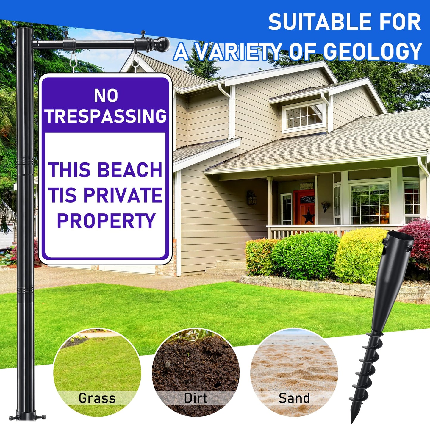 Real Estate Sign Post, 100 inch Realtor Yard Sign Post for Sale Signs, Rent Signs, Open House Signs for Real Estate, 35" Arm Holds up to 25" Sign, Black (No Sign Included)