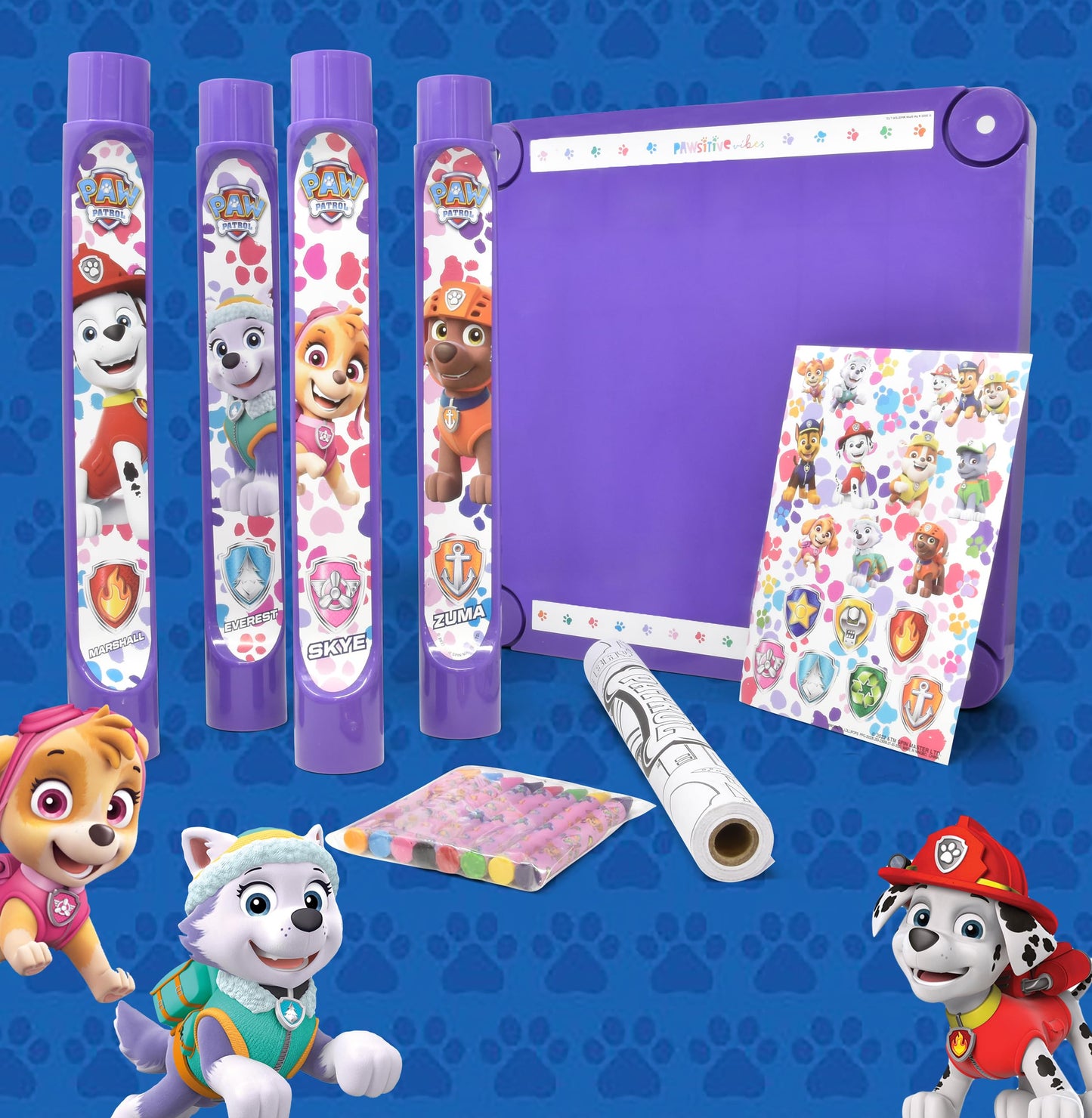 Paw Patrol Coloring & Craft Activity Art Table for Kids Girls with Colorable Roll Crayons Stickers Plastic Table Holder Desk