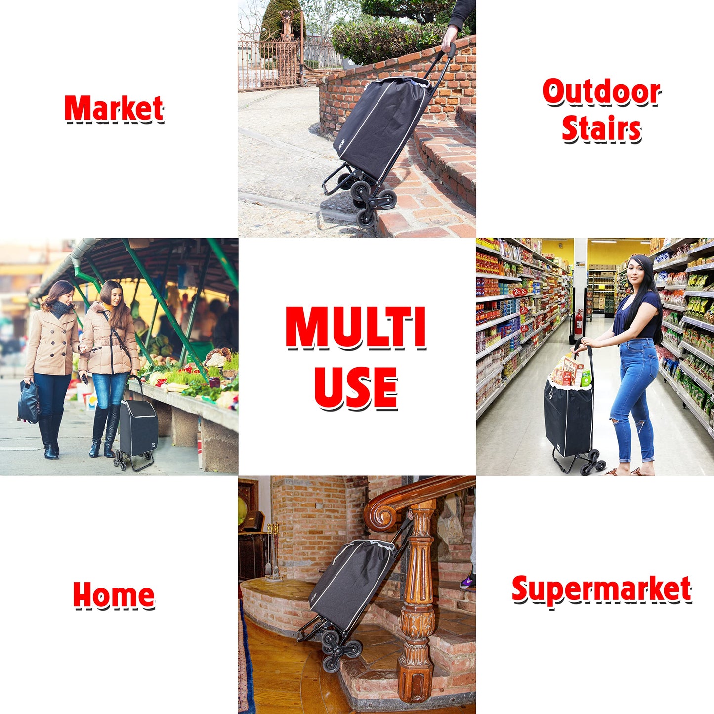 dbest Products Trolley Dolly Sport Stair Climber – Foldable Grocery Cart on Wheels – Multi Use Rolling Cart with Removable Bag, Hand Truck Dolly Function, and Stair Climbing Wheels, Black