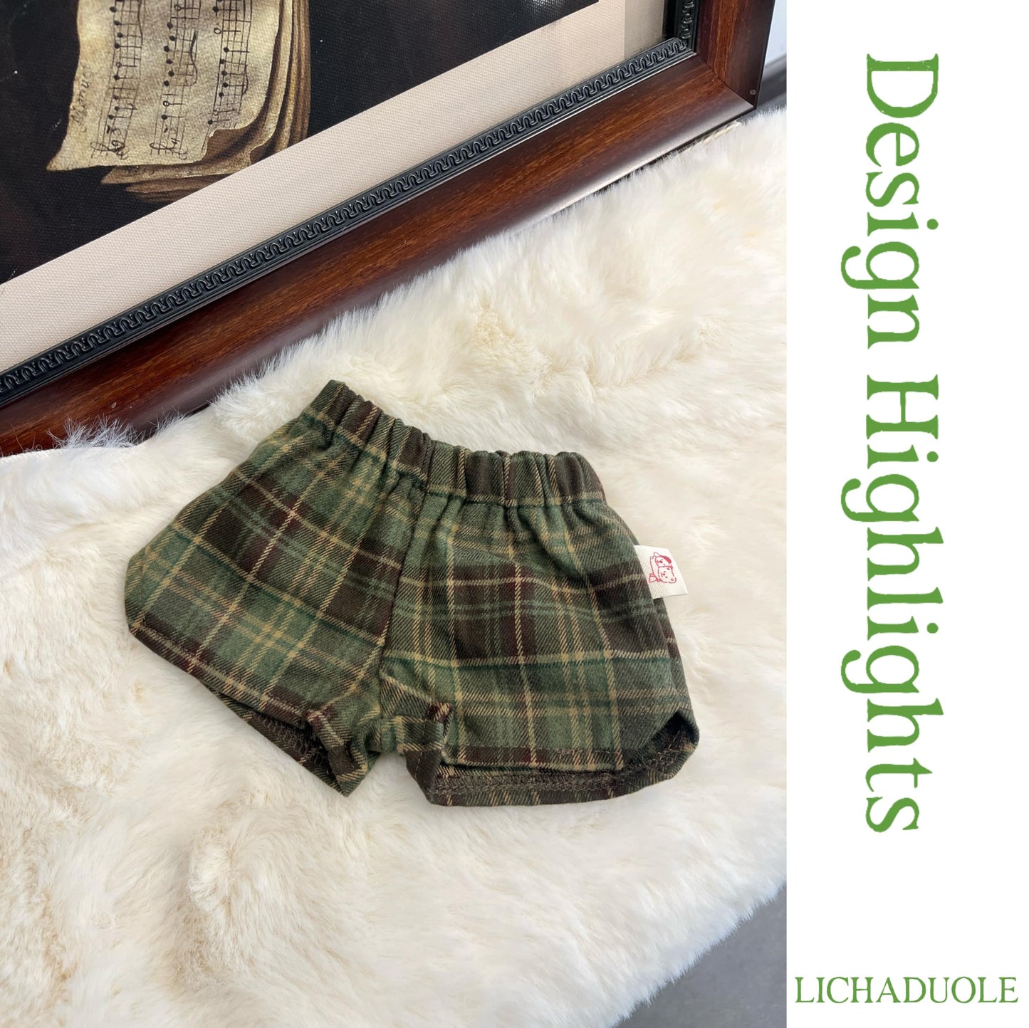 LICHADUOLE 9-12''/30cm Plush Animals Clothes Cotton Hoodie & Checkered Shorts Set for Bashful Bunny and Teddybear(NO Doll)