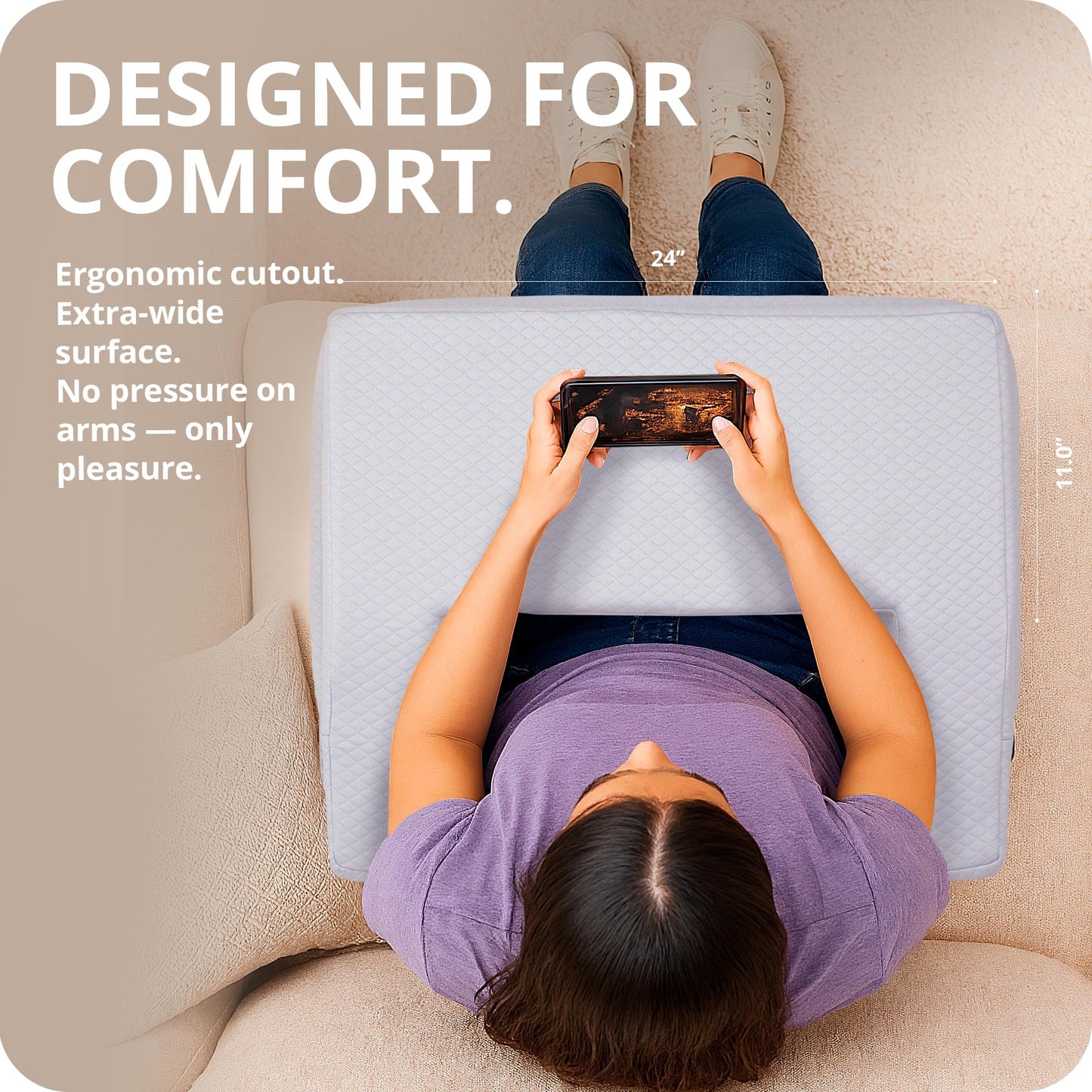 SafeSprings Laptop Pillow for Bed & Couch – 24" Lap Desk with High Density Foam, 16" Leg Spacing, Arm Rests, Side Pockets, 2 Washable Covers | Gaming, Reading, Steam Deck, Switch