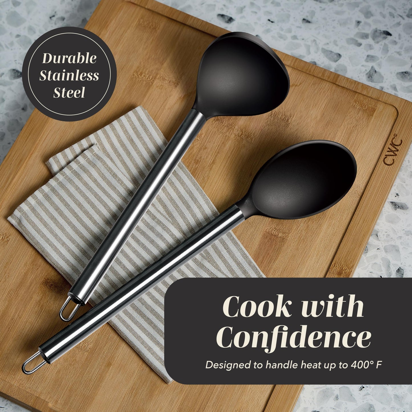 COOK WITH COLOR Silicone Cooking Utensils, Kitchen Utensil Set, Easy to Clean Silicone Kitchen Utensils, Cooking Utensils for Nonstick Cookware, Kitchen Gadgets Set, 10 Pieces, Black