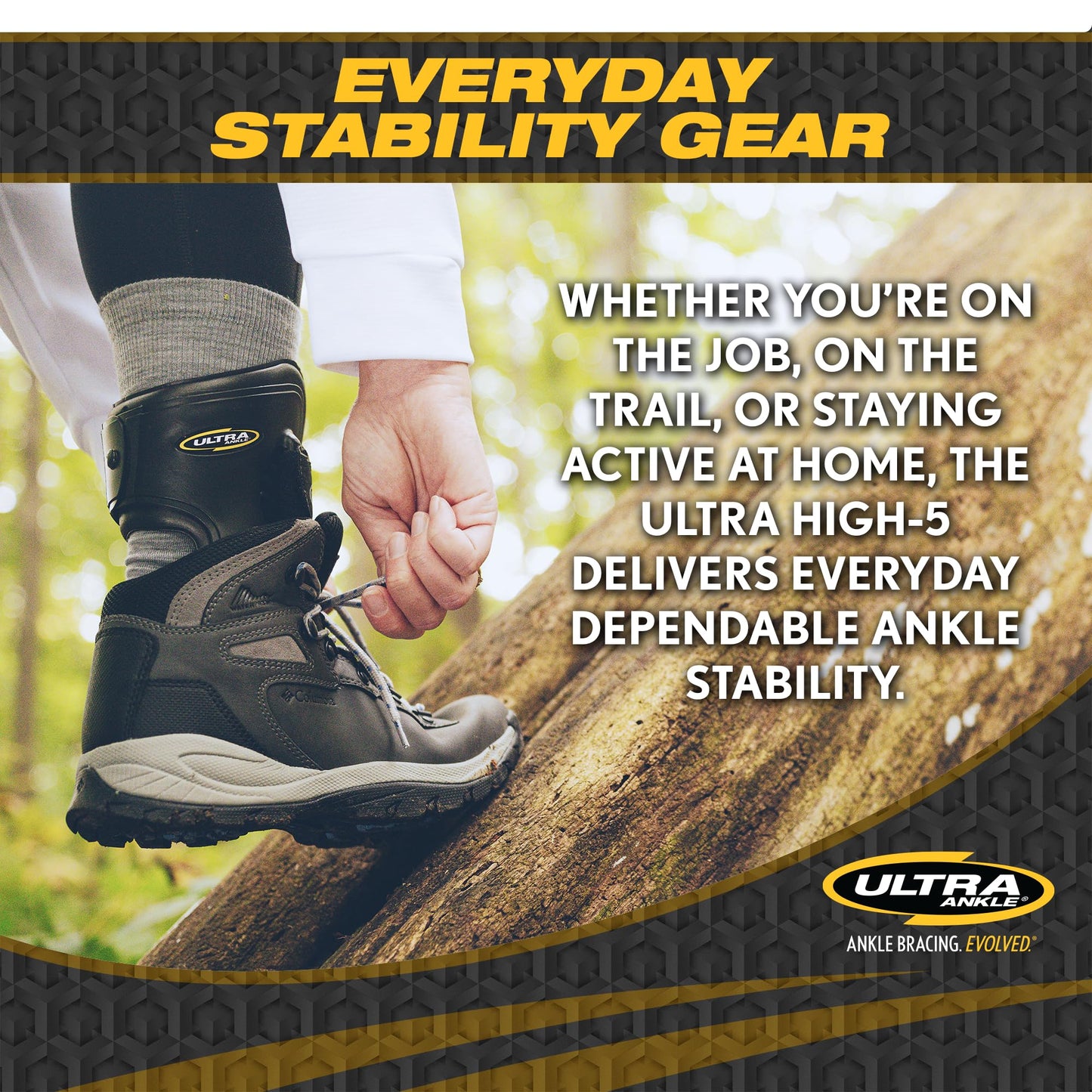 Ultra High-5 Ankle Support Brace – Everyday Stability Gear for Chronic Ankle Instability – Rigid Bilateral Shell, Boot-Ready Fit for Workers, Hikers, & Comfortable Support for Active Aging Adults - Medium