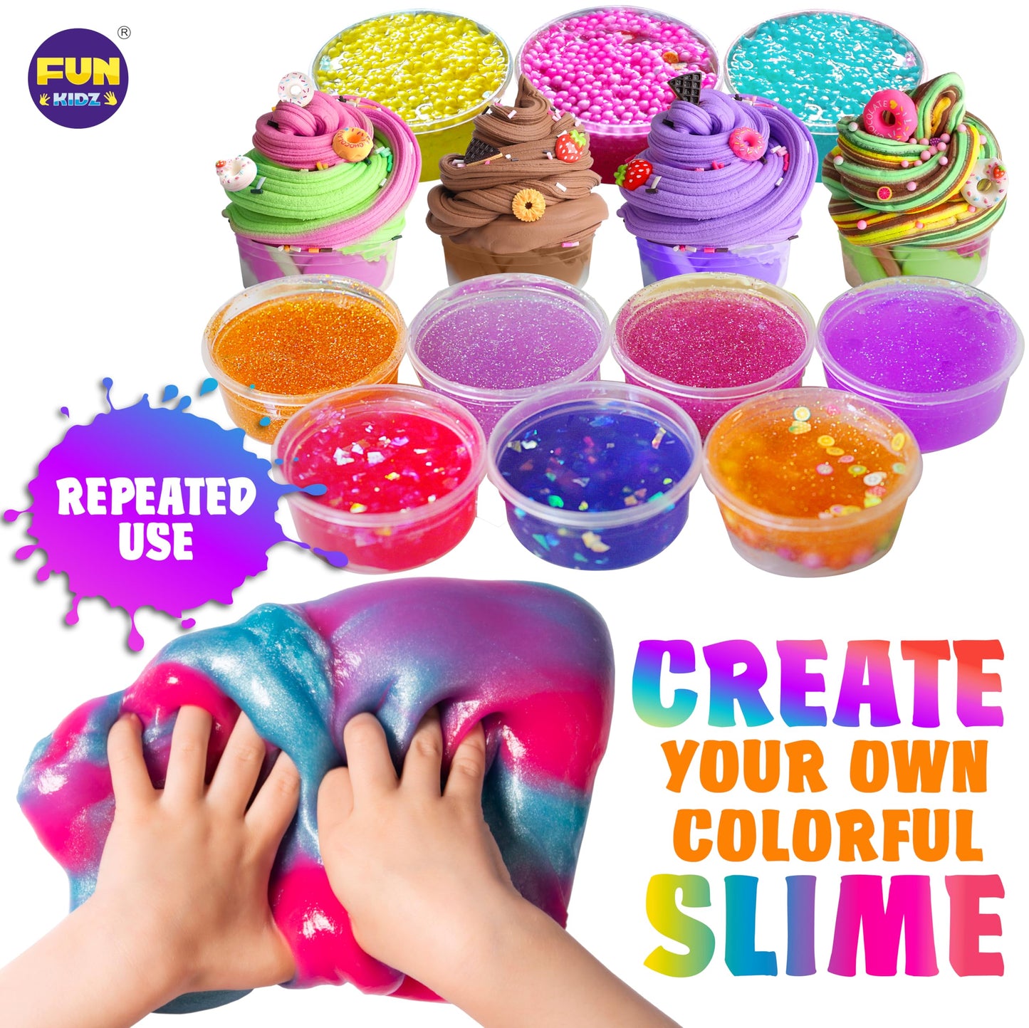 33 Cups Jumbo Slime Kit for Girls and Boys, FunKidz Premade Ultimate Slime Pack to DIY Big Soft Slime Making Kits Super Party Favors Gift Toys for Kids