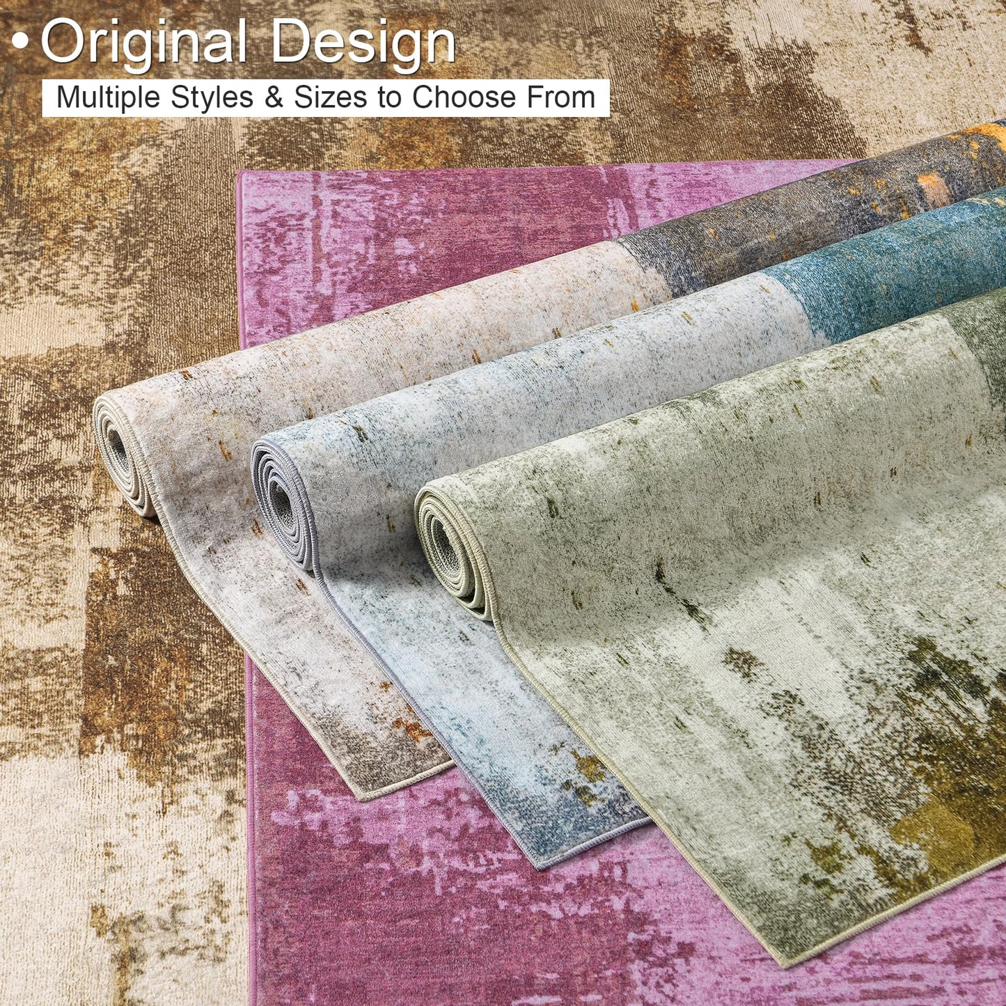 Kelarea Living Room Rug, 5x7 Rug Modern Abstract Washable Rugs Green Faux Wool Vintage Carpets, Non Slip Rug for Bedroom, Dining Room, College Dorm, Kids Playroom, Home Office