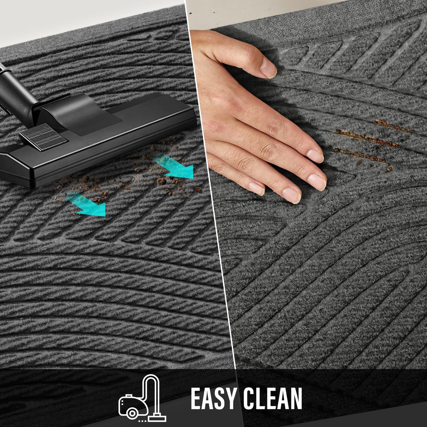 HIYARD Sturdy Front Door Mat, Absorbent Muddy Dirt Resist Welcome Door Mats Outdoor Indoor, Stain and Fade Resistant, Non-Slip Backing Entry Mat Low Profile Doormat for Entryway, 47×32, Grey