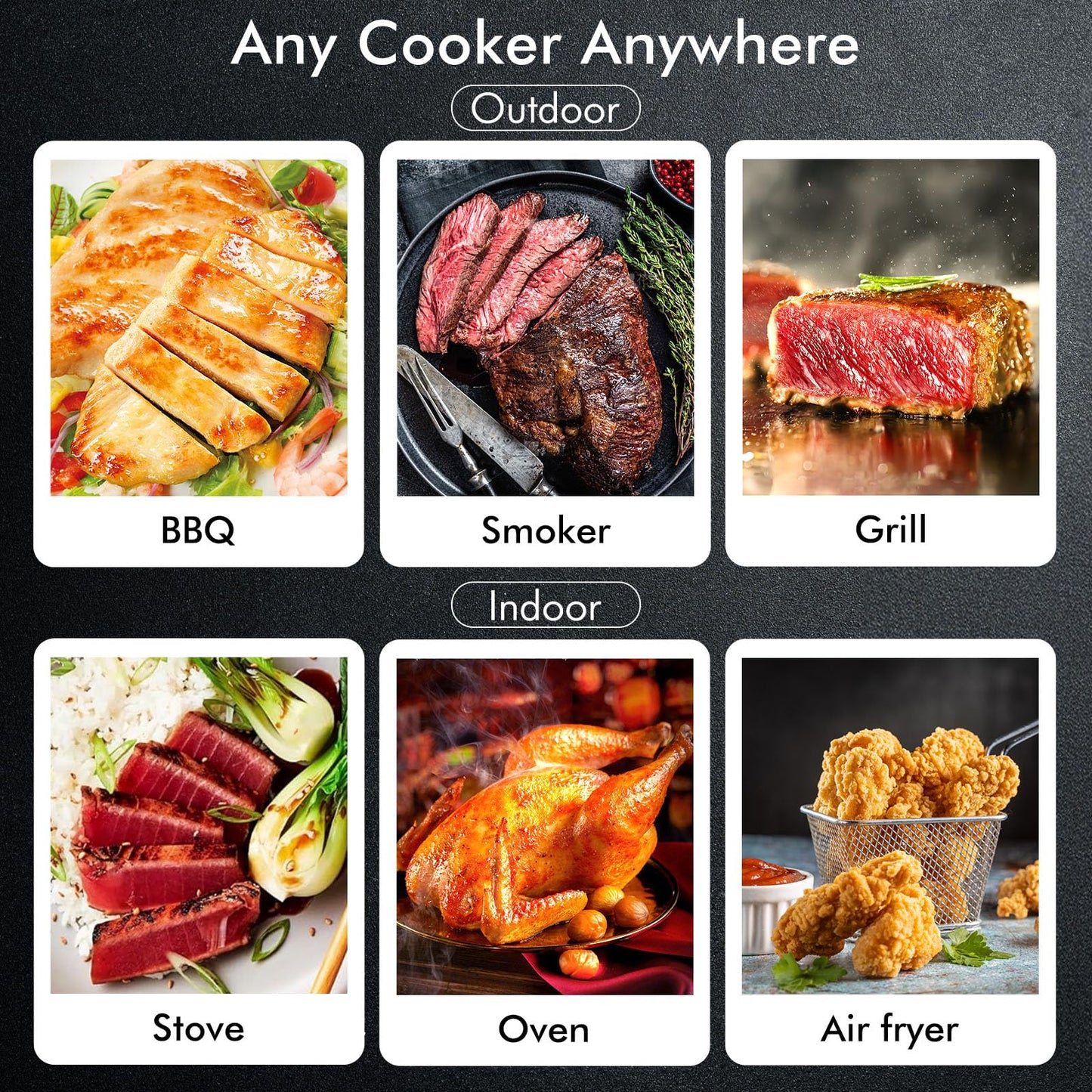 CaloriMastery Wireless Smart Bluetooth Meat Thermometer Digital for BBQ, Grill, Oven, Smoker, 500ft Range Cooking Thermometer with Ultra-Thin Wireless Meat Probe, Perfect for Steak, Chicken, Turkey