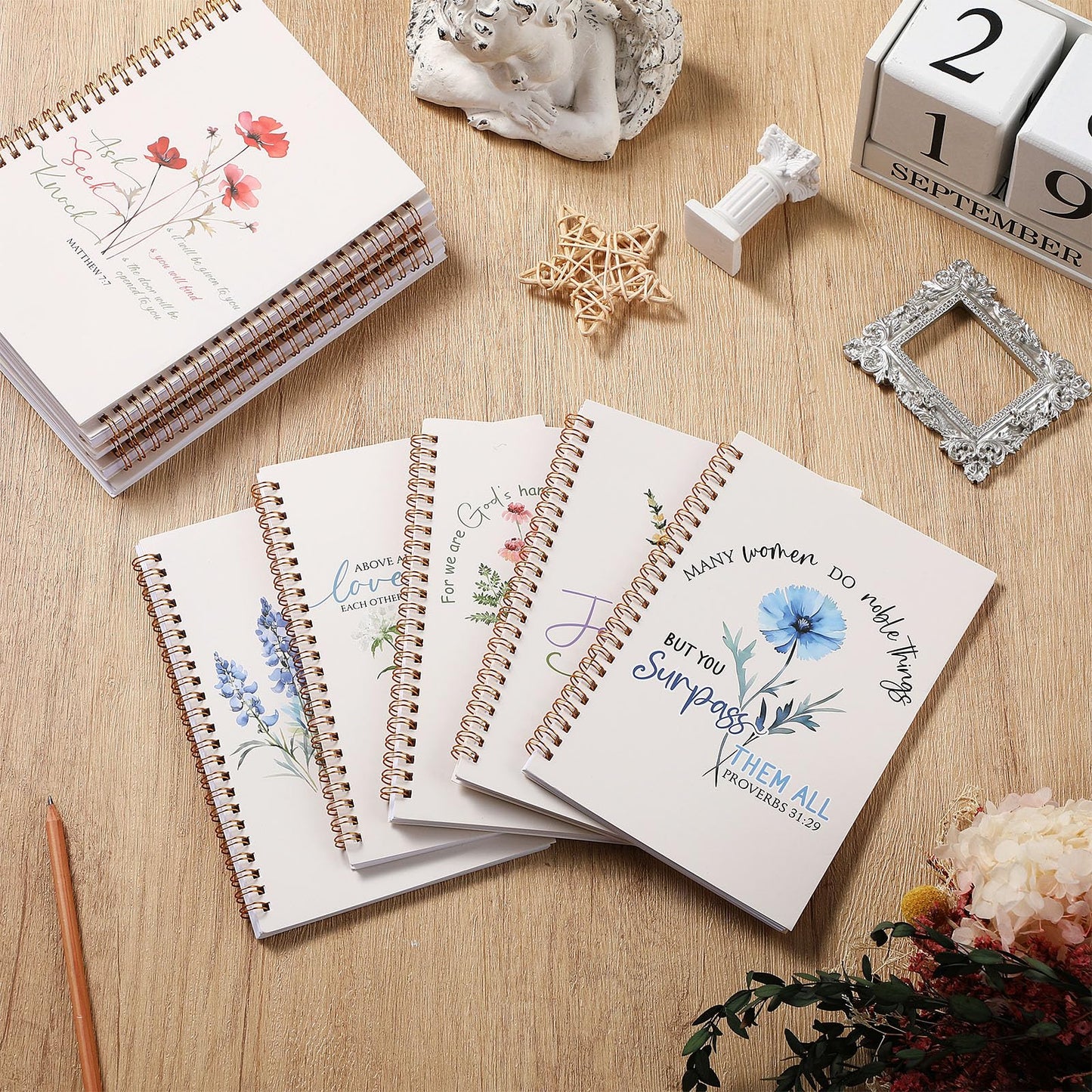 Supervitae 12 Pack Christian Gifts for Women Church Bulk Teacher Graduation Spiral Bible Verse Notebooks A5 Inspirational Religious Journals Prayer Scriptures Notepad for Sunday School(Blessed)
