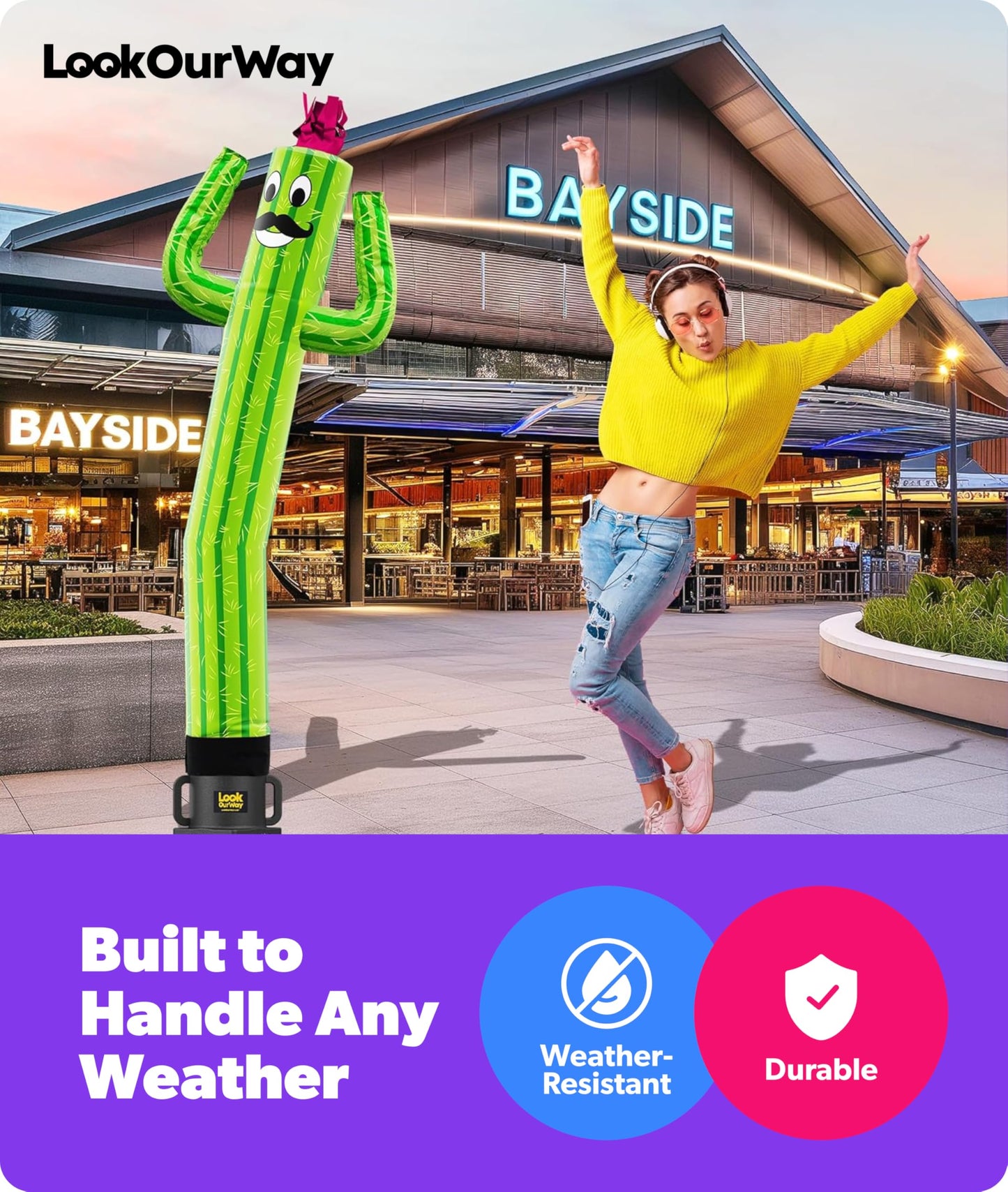 LookOurWay Air Dancers Wacky Waving Inflatable Tube Man Attachment - 6 Feet Tall Advertising Air Dancer Waving Man Inflatable Tube Guy - Blower Not Included - Cactus