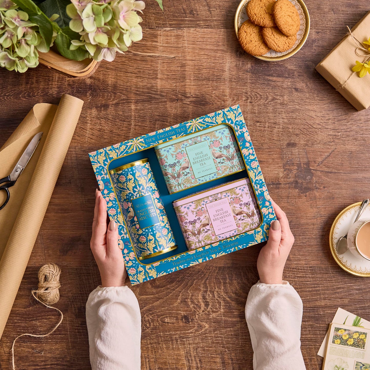 New English Teas Traditional Tea & Cookies Gift Set with 80 English Breakfast Teabags & Cornish Cookies