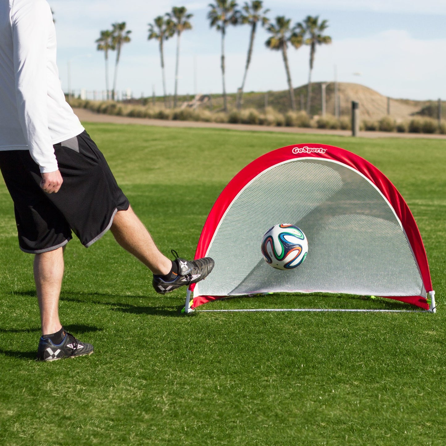 GoSports Portable Pop Up Soccer Goals for Backyard - Kids & Adults - Set of Two 4 ft Nets with Agility Training Cones and Carrying Case