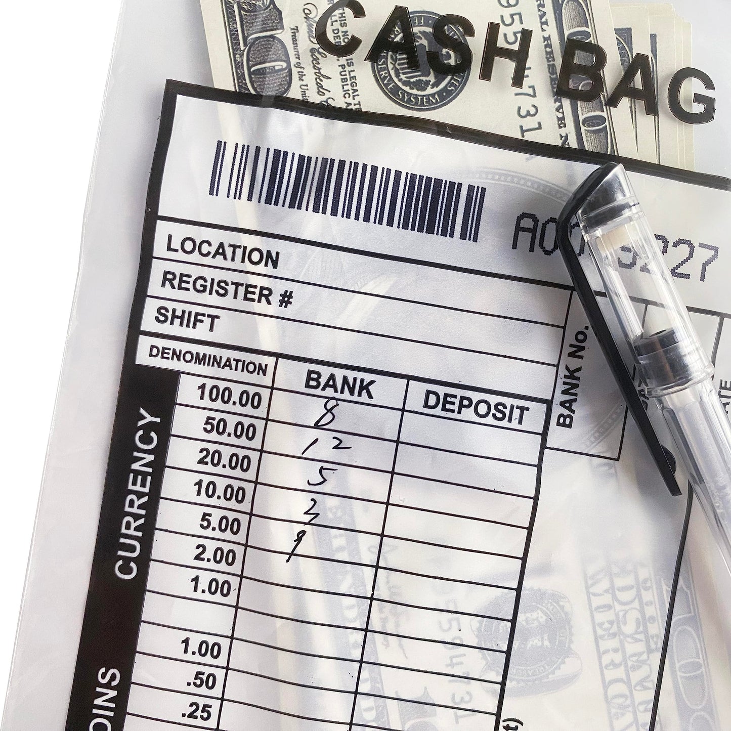 ADSURE Clear Plastic Small Bank Deposit Bags For Cash | Pack of 1000 | 5"x9"|Tamper Evident Bags | Write-On Panel and Tear-Off Receipt | Ideal for Cash Handling